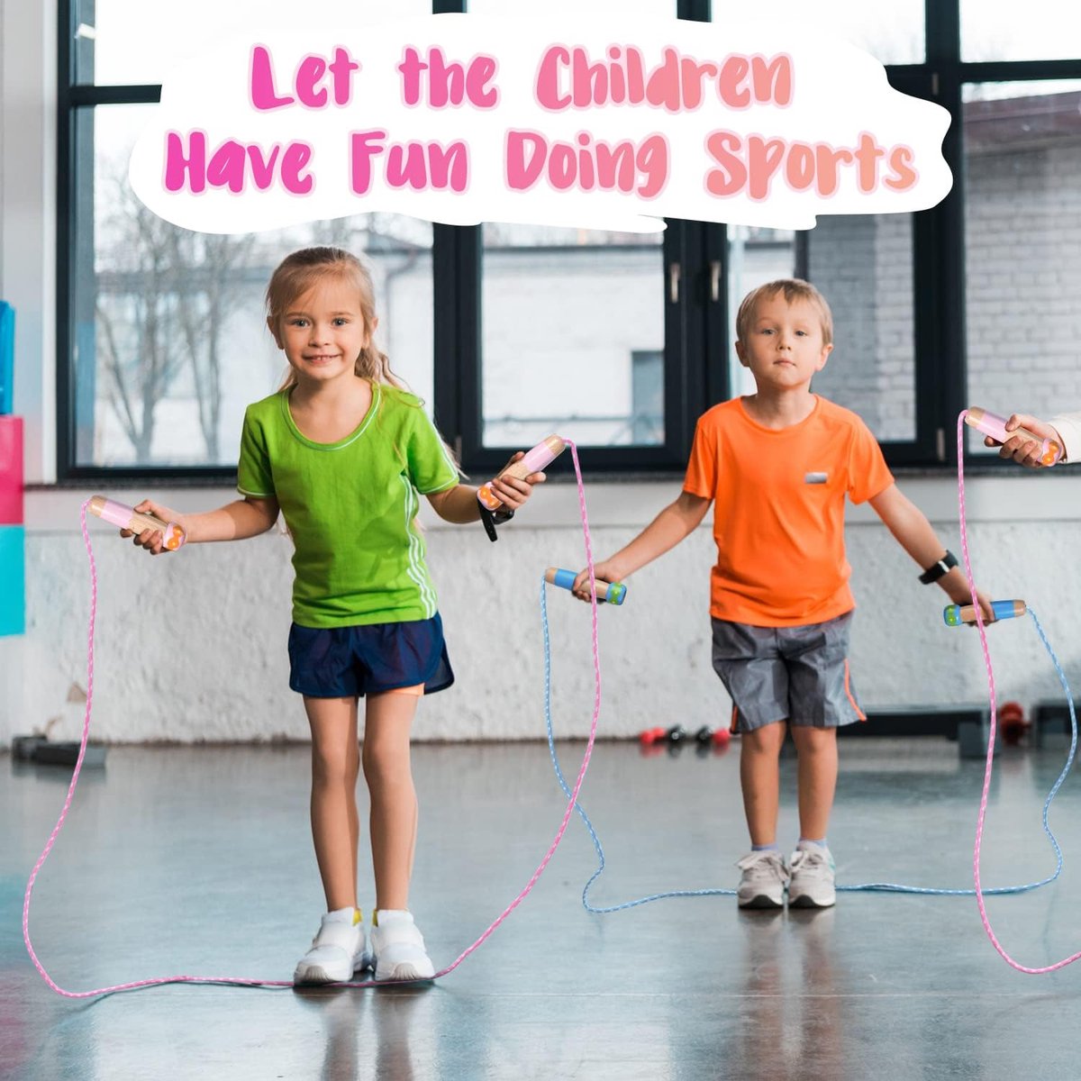 Professional Sports Jump Rope Set of two jump ropes for children - 2.5 meters - adjustable length - with wooden handles - suitable for children from 5 years old (both boys and girls) - for sports and fitness