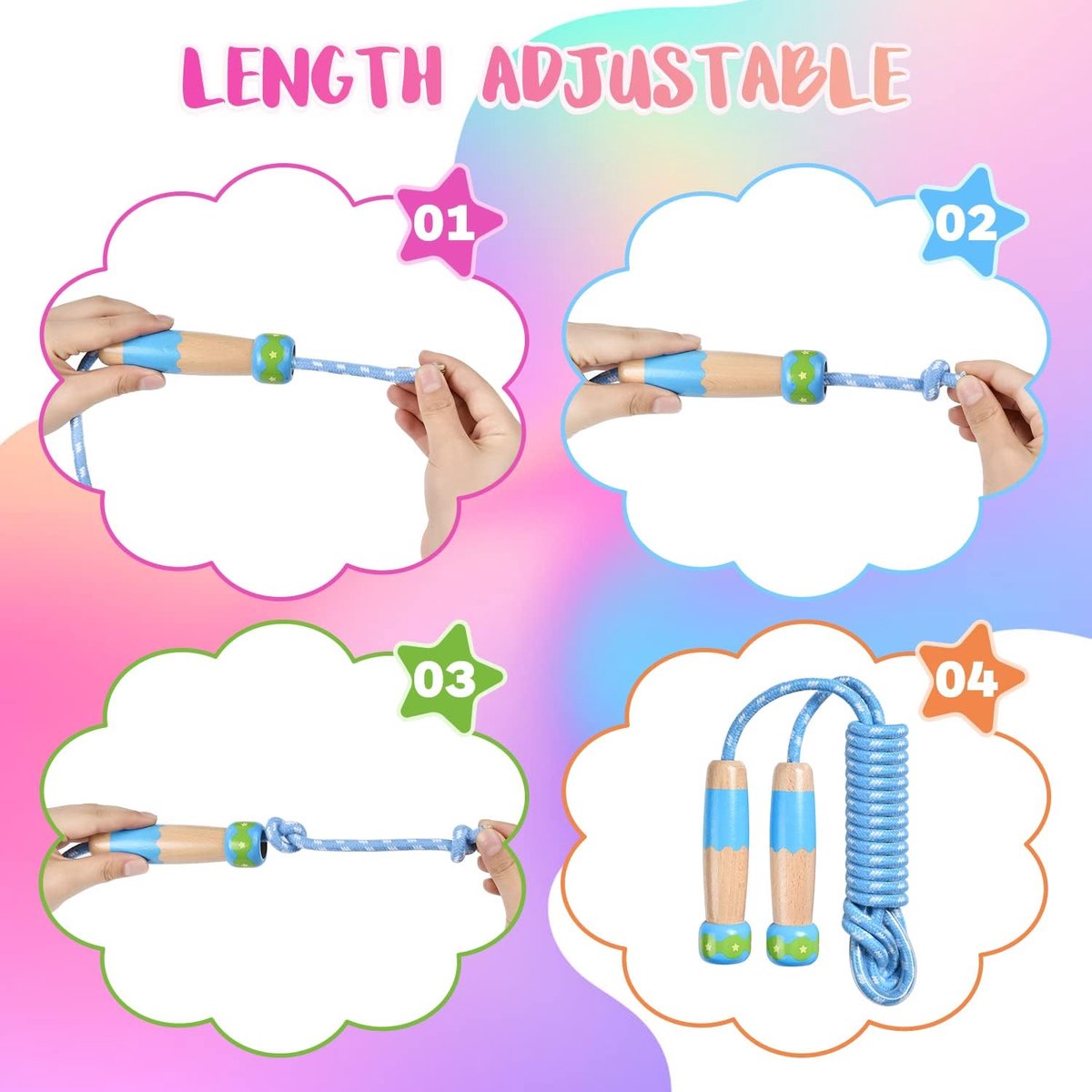 Professional Sports Jump Rope Set of two jump ropes for children - 2.5 meters - adjustable length - with wooden handles - suitable for children from 5 years old (both boys and girls) - for sports and fitness