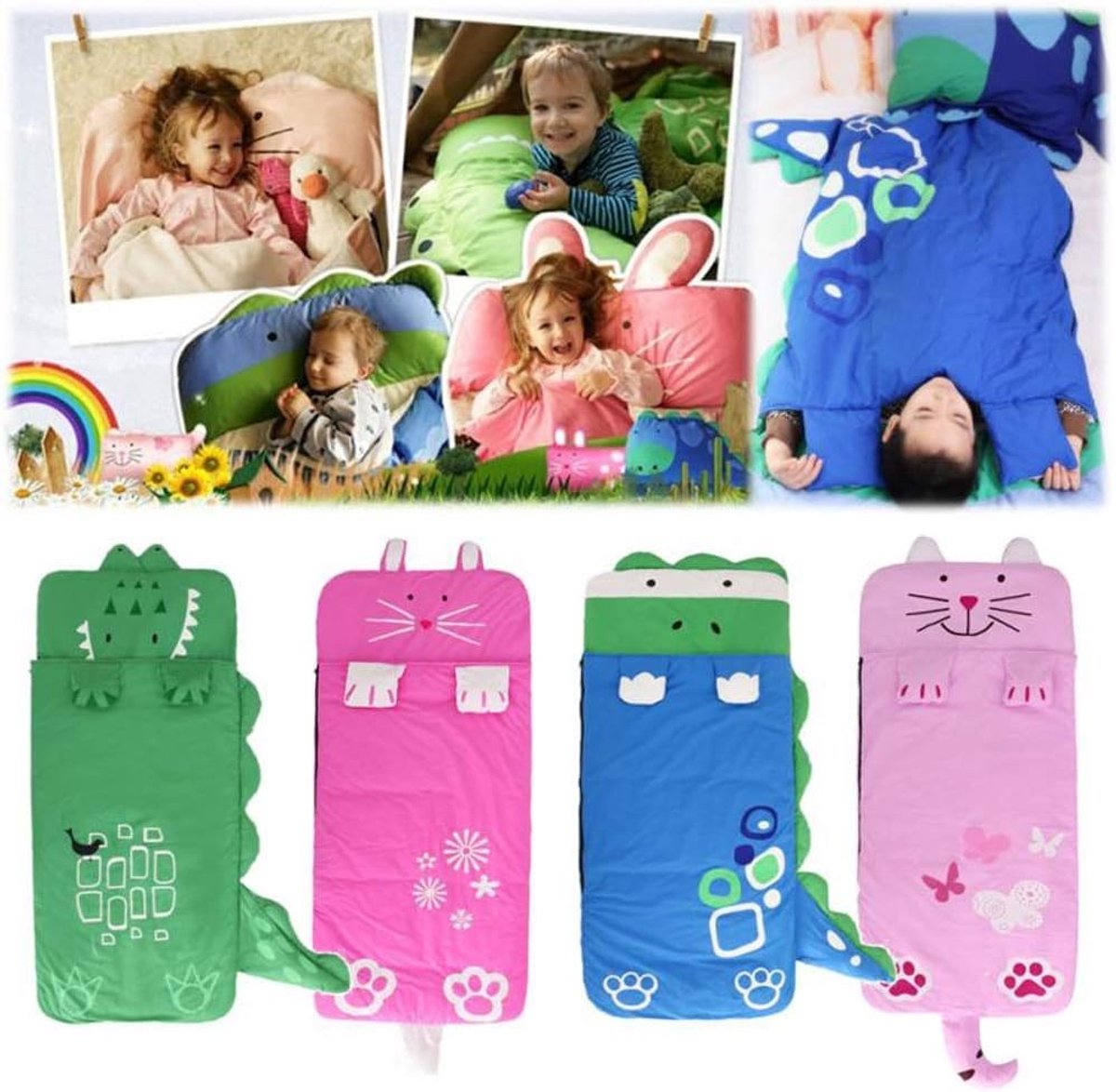 Children's Sleeping Bag 160x60cm – Cartoons, soft warm, green