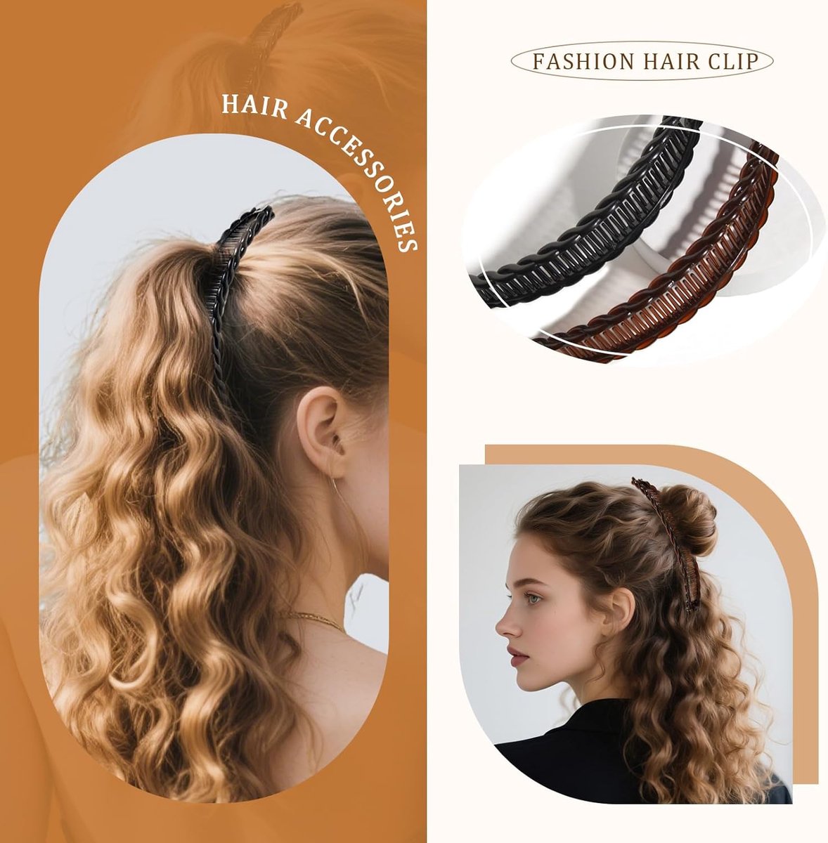 Banana hair clip - 2 banana hair combs - Double comb - Long hair clip - Fishtail hair clip - Suitable for women and girls