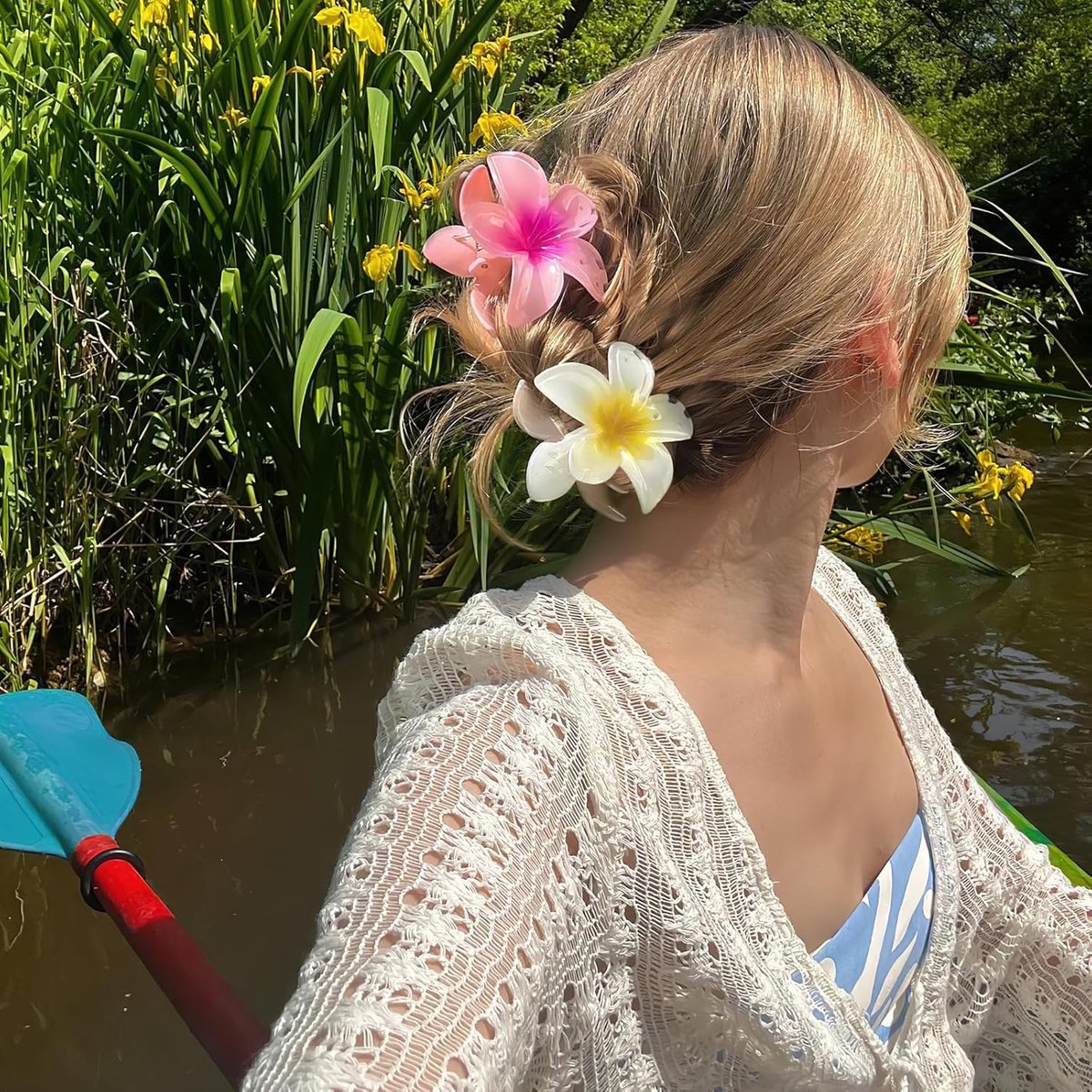Floral hair clips - Pack of 4 - Suitable for thick hair - Strong non-slip - Hawaiian style - Cute large hair clips - Banana clips for fine hair - Hair accessory as a gift for ladies and girls during the holidays