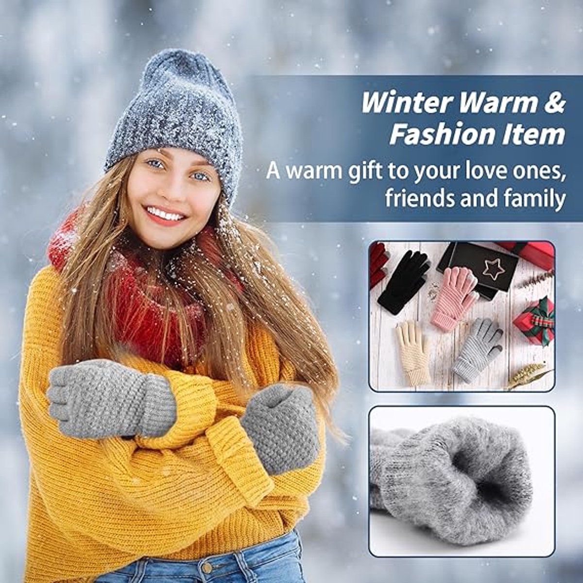 Touchscreen Winter Gloves - Women's Sports Gloves - Waterproof and Windproof - Elastic Cuff - Scooter and Bicycle (4 Pieces)