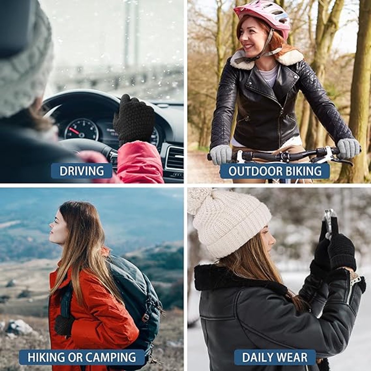 Touchscreen Winter Gloves - Women's Sports Gloves - Waterproof and Windproof - Elastic Cuff - Scooter and Bicycle (4 Pieces)