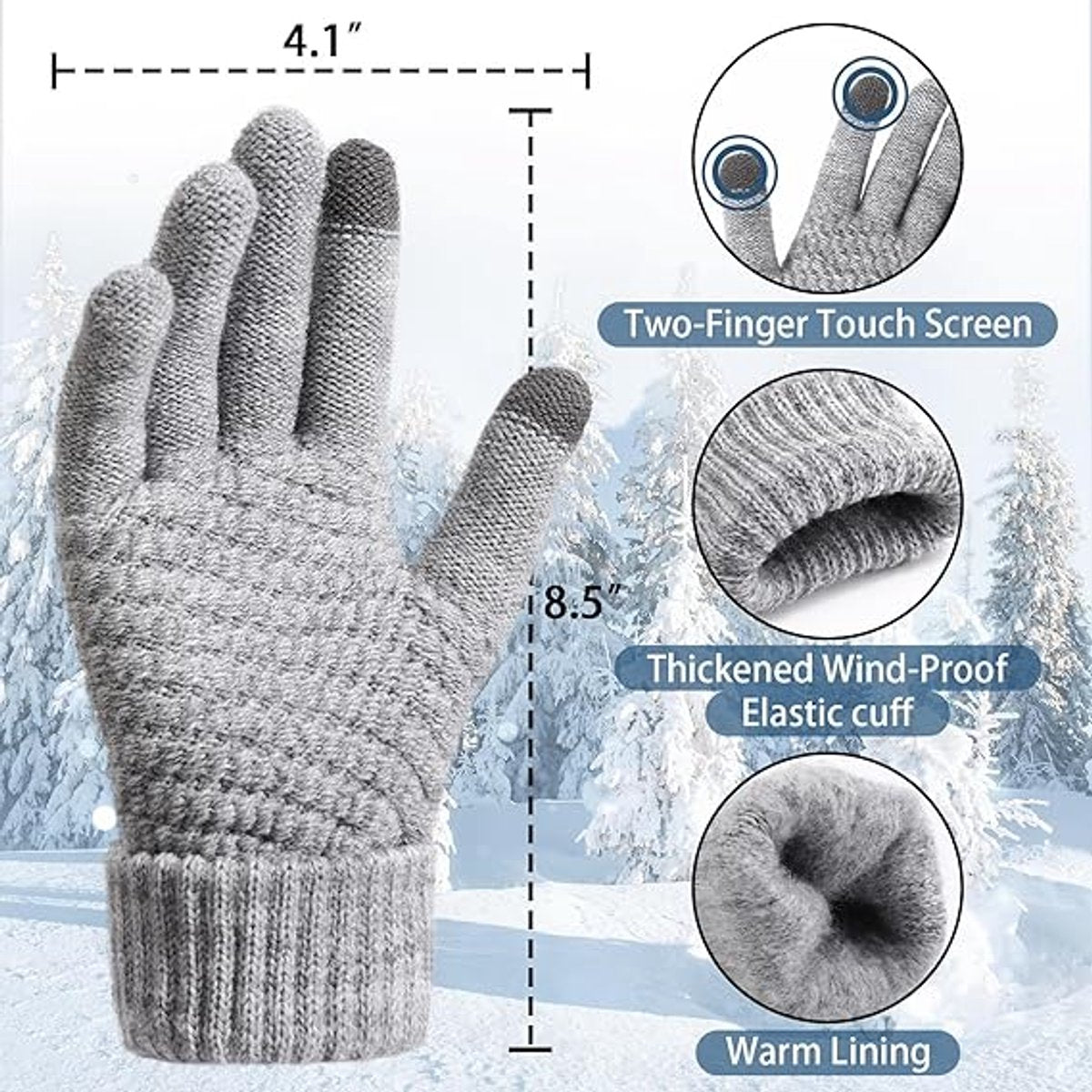 Touchscreen Winter Gloves - Women's Sports Gloves - Waterproof and Windproof - Elastic Cuff - Scooter and Bicycle (4 Pieces)