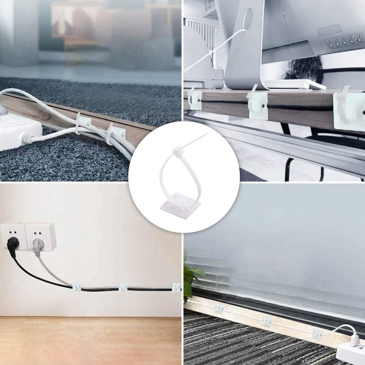 100 pieces 25 mm × 25 mm self-adhesive cable tie base holders (white)