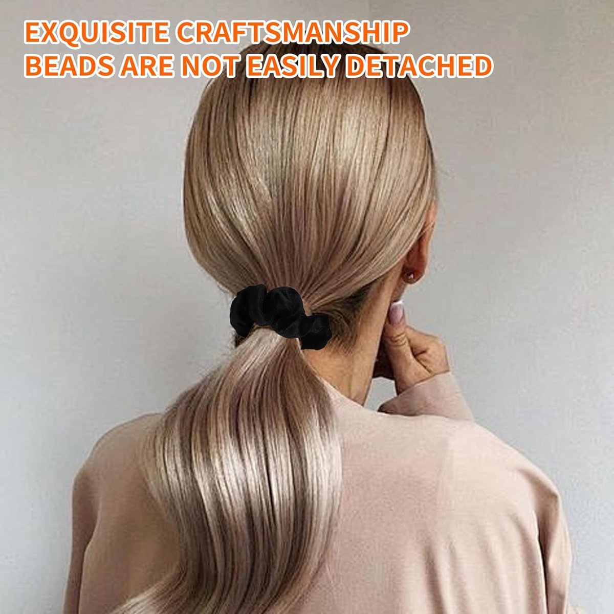 2-pack hair ties - Soft knitted hair ties for women - Hair ties for girls - Elastic headbands - Hair ties for ponytails - Hair accessories - Women & girls (black)