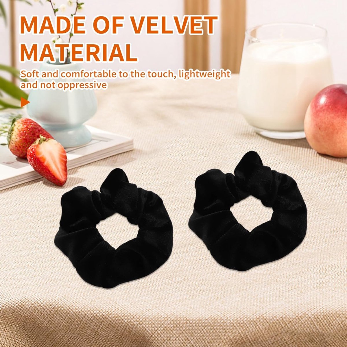 2-pack hair ties - Soft knitted hair ties for women - Hair ties for girls - Elastic headbands - Hair ties for ponytails - Hair accessories - Women & girls (black)