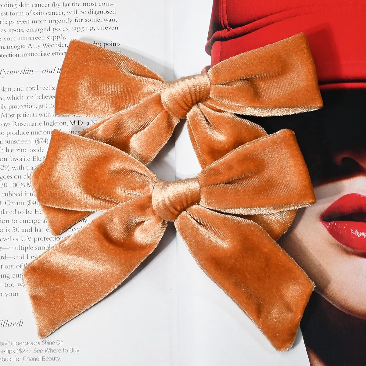 Hair Bows for Girls – 4.5 inch Velvet, Orange-Brown, Autumn/Winter