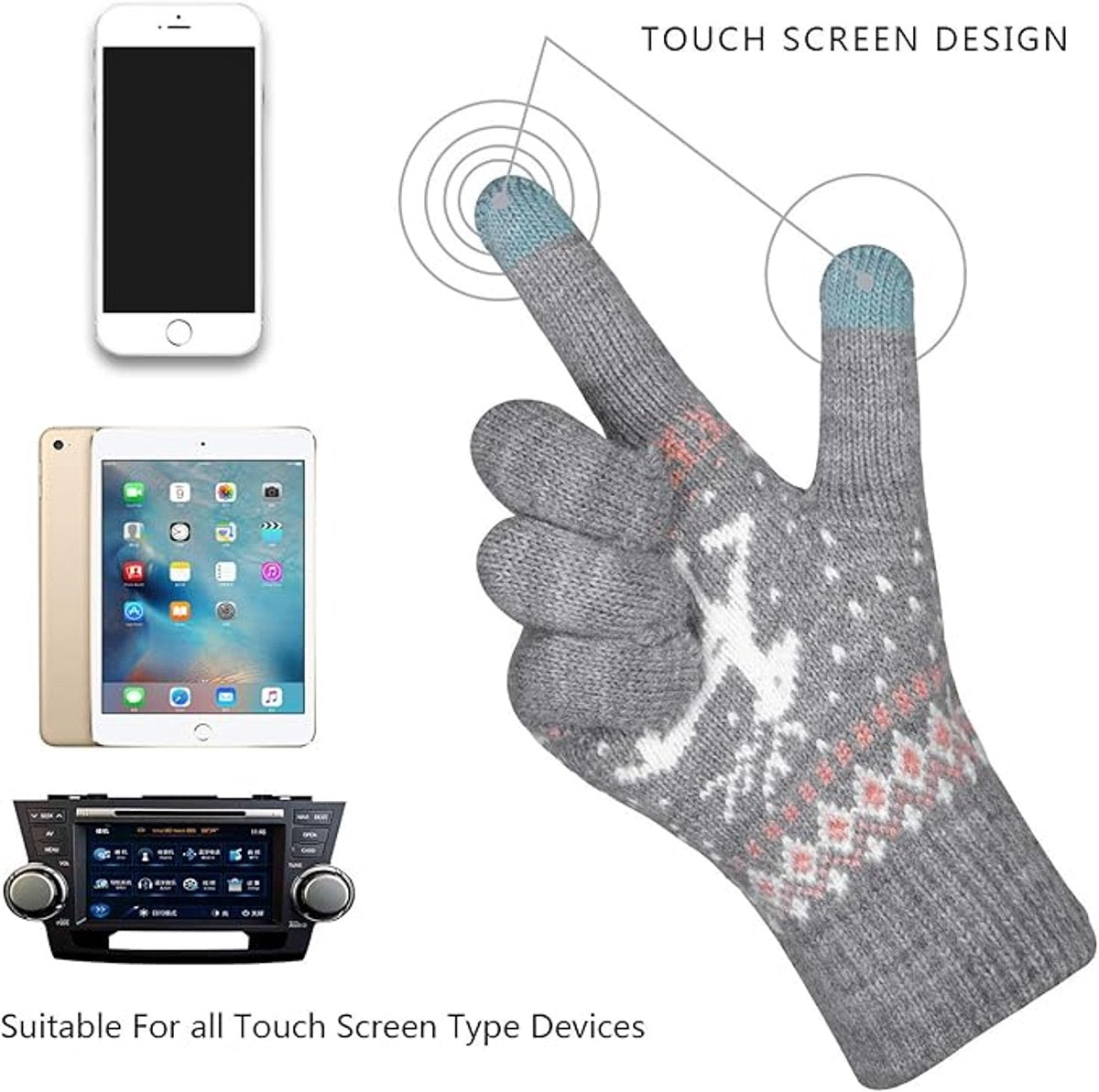 Women's winter gloves - Snowflake print Warm touchscreen gloves - Unisex - Reusable