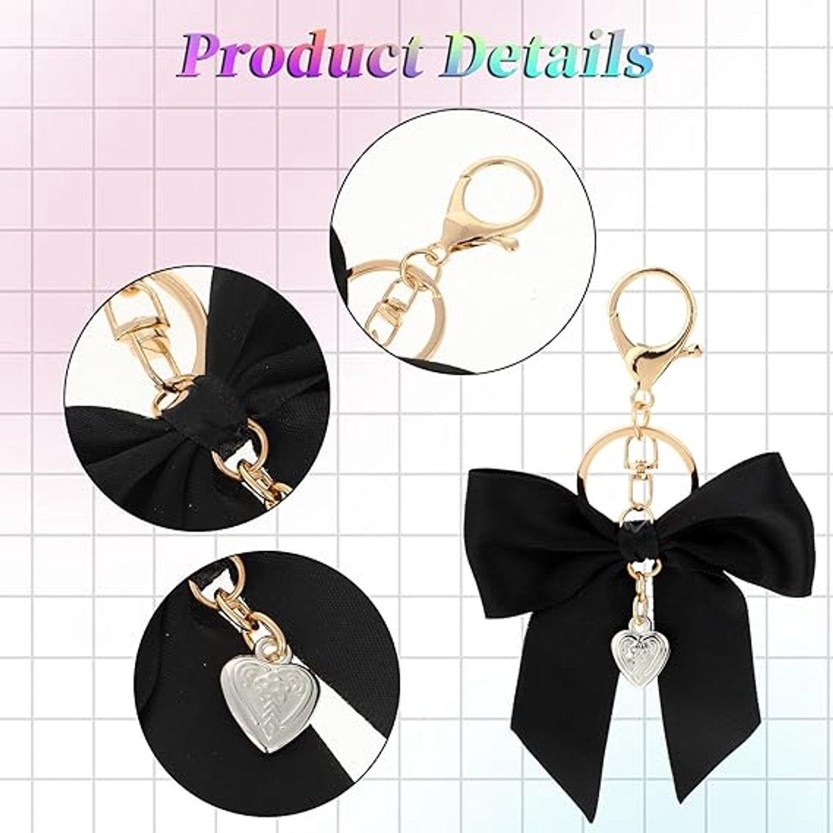 Bag Charms - Set of three cute bag charms with bows - Keychains with red, white, and black bows - Suitable for handbags, car keychains, and bag charms.