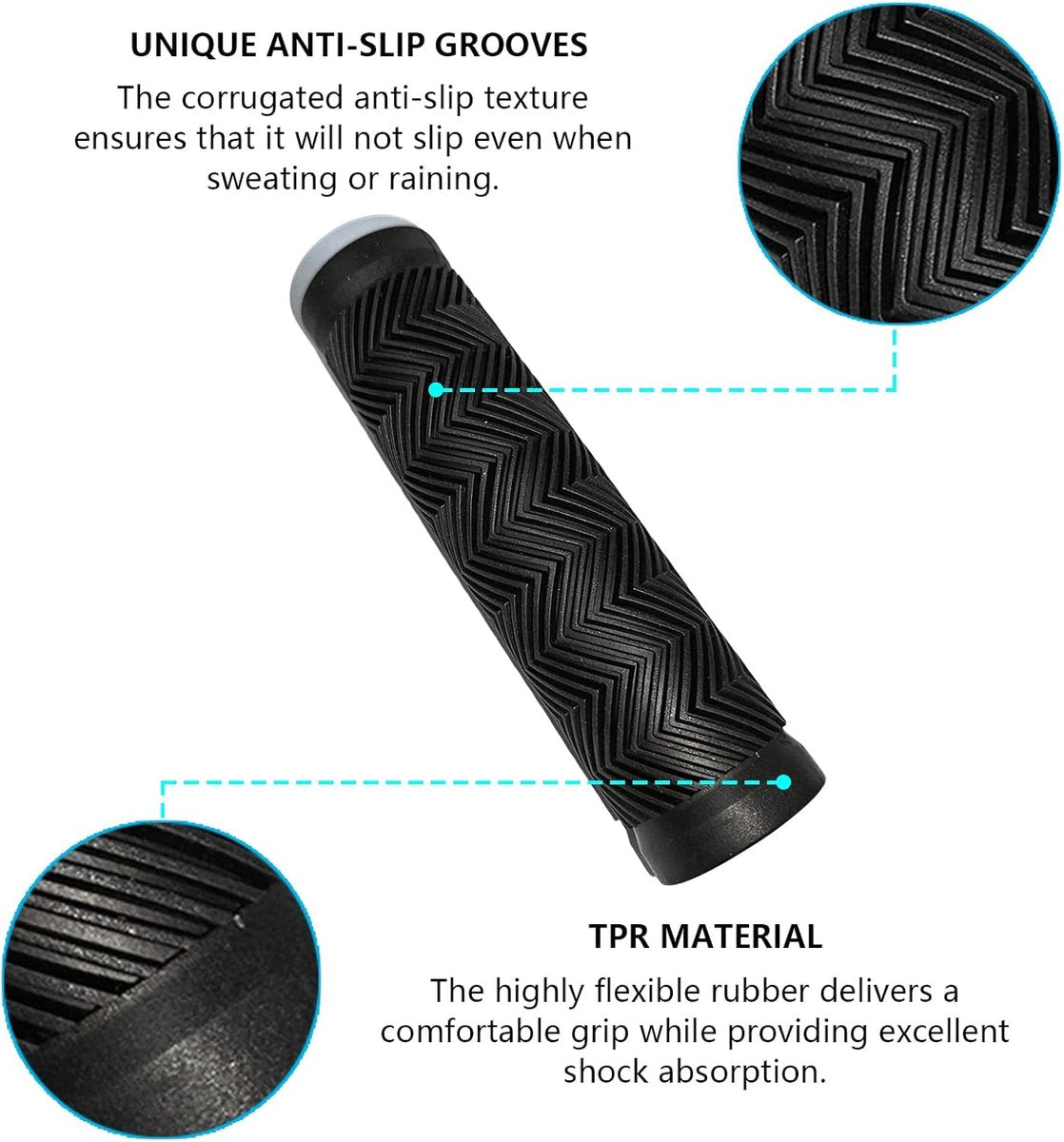 Bicycle handlebar grips - 90 mm long - suitable for bicycles, mountain bikes, beach cruisers, scooters, and folding bikes - soft, comfortable, and non-slip.
