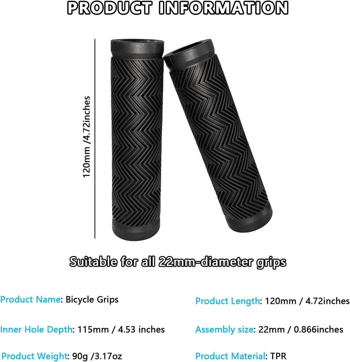 Bicycle handlebar grips - 90 mm long - suitable for bicycles, mountain bikes, beach cruisers, scooters, and folding bikes - soft, comfortable, and non-slip.