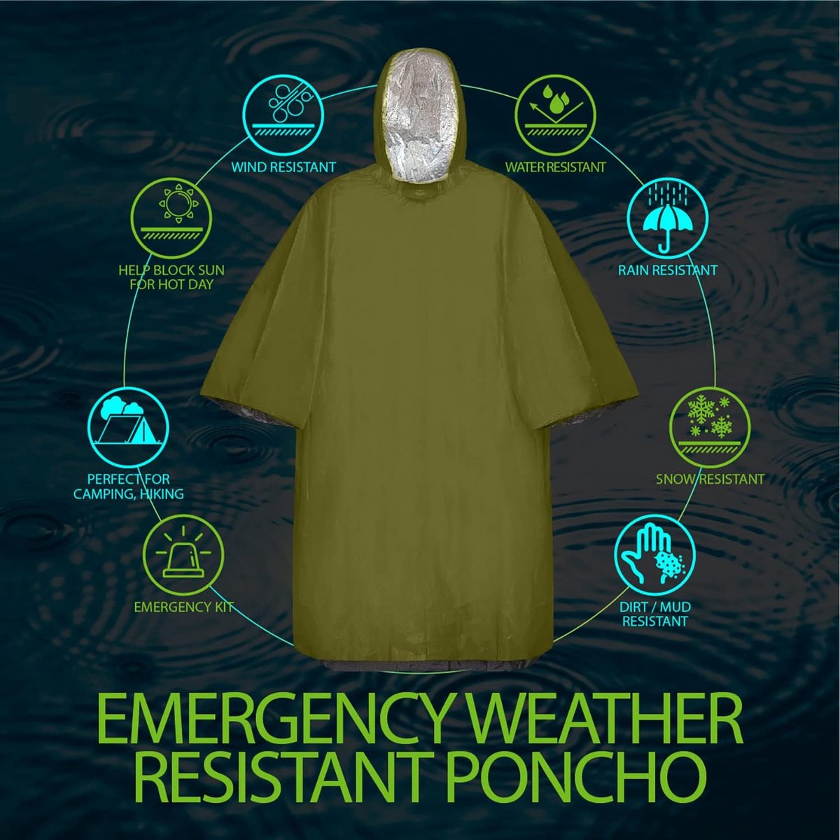 4 pieces - Waterproof survival blanket - Emergency blanket - 125cm*100cm - Reversible - with Hood - Waterproof - Windproof - Portable - Thermal emergency blanket - Rescue blanket - Insulation blanket - Foil Blanket Insulated Survival Blankets