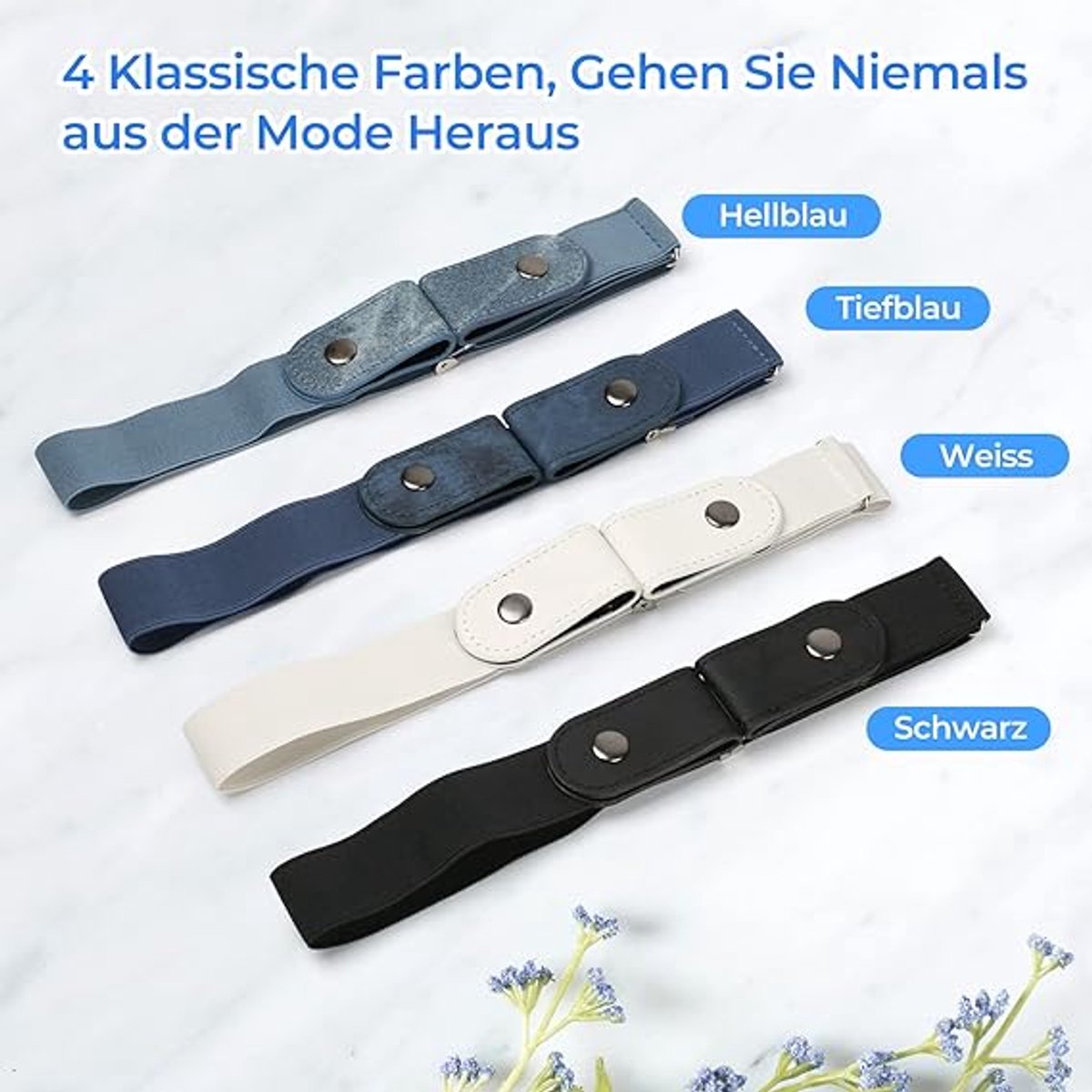 Buckleless Belt - 4 Pieces Buckle-Free & Elastic Belt for Women & Men - Elastic Belt - Elastic Belt Without Buckle - 3cm Wide - Elastic Trouser Belt Without Buckle - Belt Without Buckle - Buckle-Free Belt - Maternity Belt - Belt Without Holes