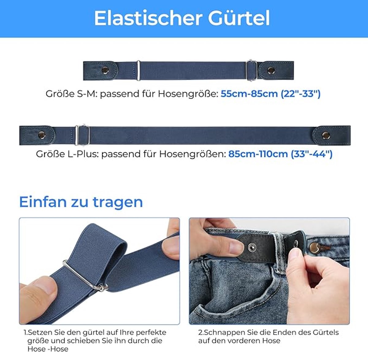 Buckleless Belt - 4 Pieces Buckle-Free & Elastic Belt for Women & Men - Elastic Belt - Elastic Belt Without Buckle - 3cm Wide - Elastic Trouser Belt Without Buckle - Belt Without Buckle - Buckle-Free Belt - Maternity Belt - Belt Without Holes