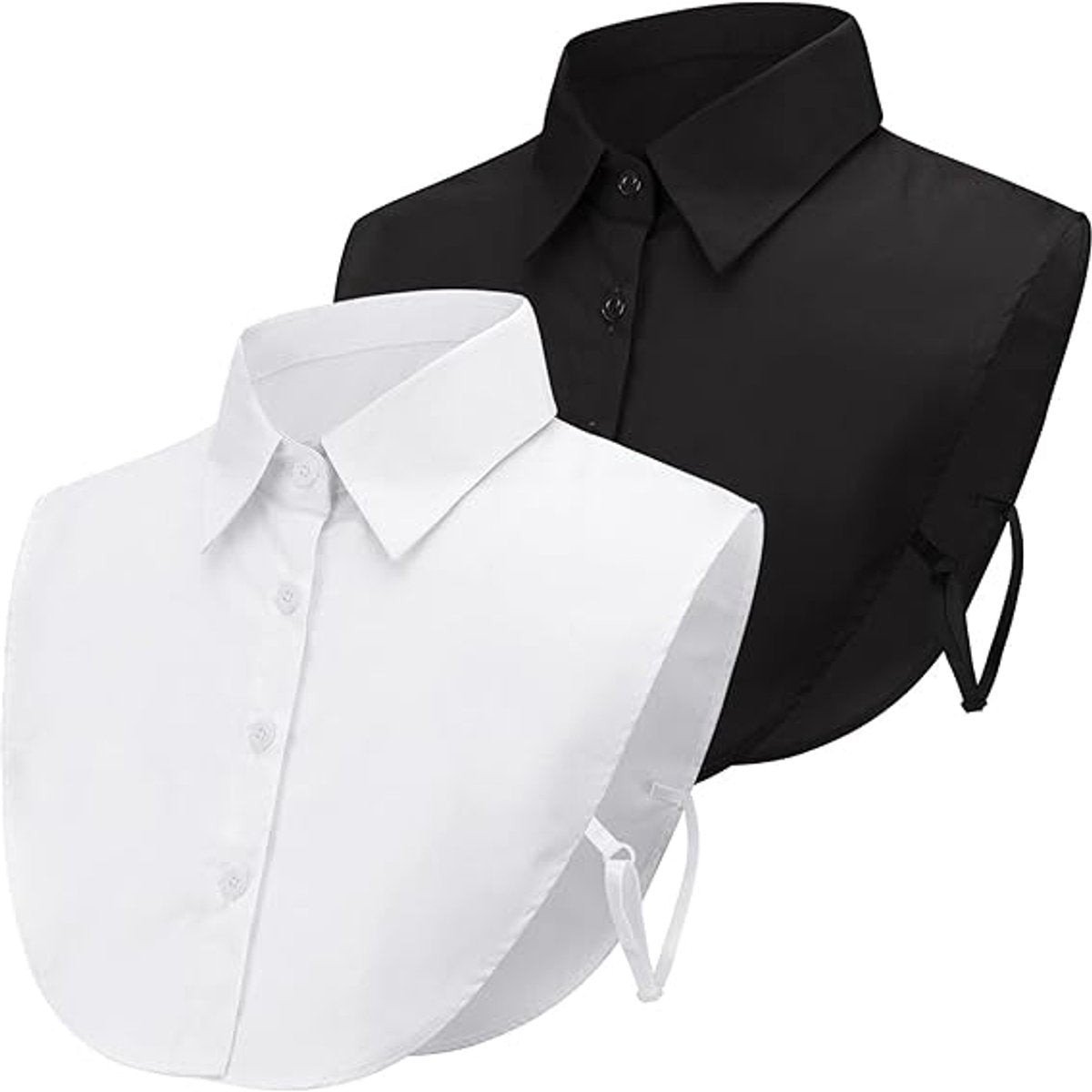 Set of 2 Women's Shirt Collars - Detachable Pointed Collar Basic - Collars for Women - Detachable Women's Collars to Wear Undergarments - Shirt Collar - Shirt Collar - Faux Detachable Collar - Shirt Replacement - One Size Adjustable - Black and White