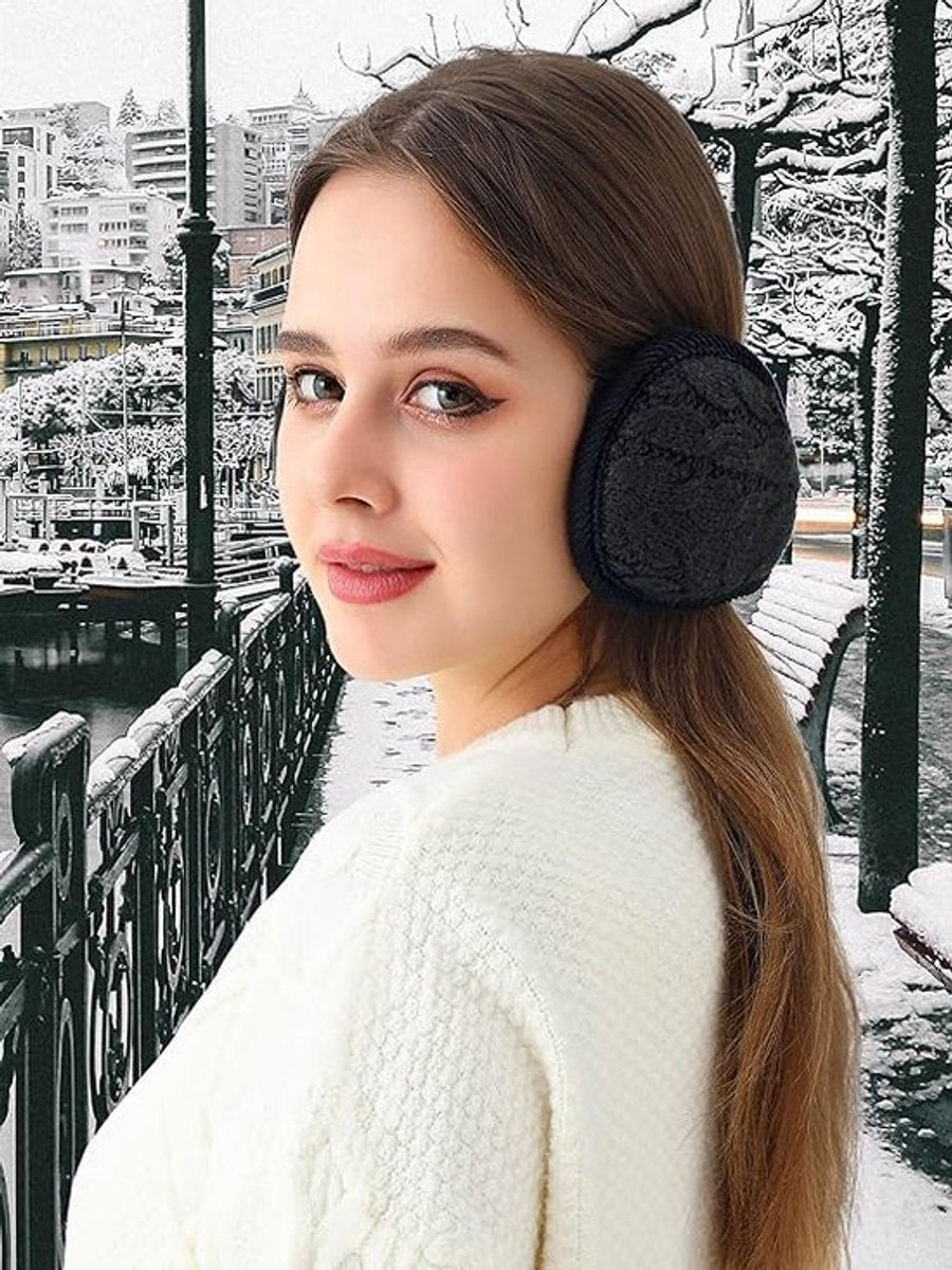 Warm Ear Warmers - Ear Warmer - Classic Winter Ear Warmers - Fleece Ear Warmers - Wraparound Sturdy Soft Comfortable Plush - Fleece Headband - Ear Warmer Hat - Sports Headband Hairband - Cycling Walking Winter Sports - Unisex - Women / Men - Black