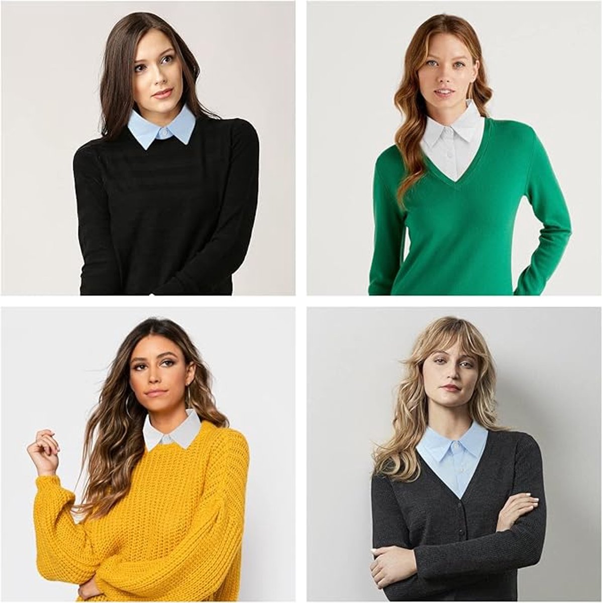 Set of 2 Women's Shirt Collars - Detachable Pointed Collar Basic - Collars for Women - Detachable Women's Collars to Wear Undergarments - Shirt Collar - Shirt Collar - Faux Detachable Collar - Shirt Replacement - One Size Adjustable - Blue and White