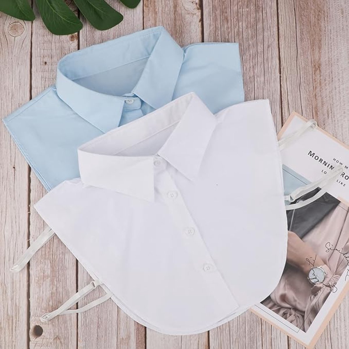 Set of 2 Women's Shirt Collars - Detachable Pointed Collar Basic - Collars for Women - Detachable Women's Collars to Wear Undergarments - Shirt Collar - Shirt Collar - Faux Detachable Collar - Shirt Replacement - One Size Adjustable - Blue and White