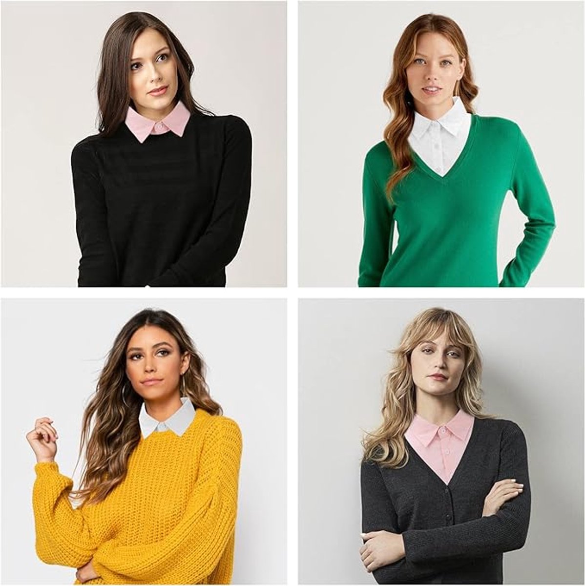 Set of 2 Women's Shirt Collars - Detachable Pointed Collar Basic - Collars for Women - Detachable Women's Collars to Wear Undergarments - Shirt Collar - Shirt Collar - Faux Detachable Collar - Shirt Replacement - One Size Adjustable - Pink and White