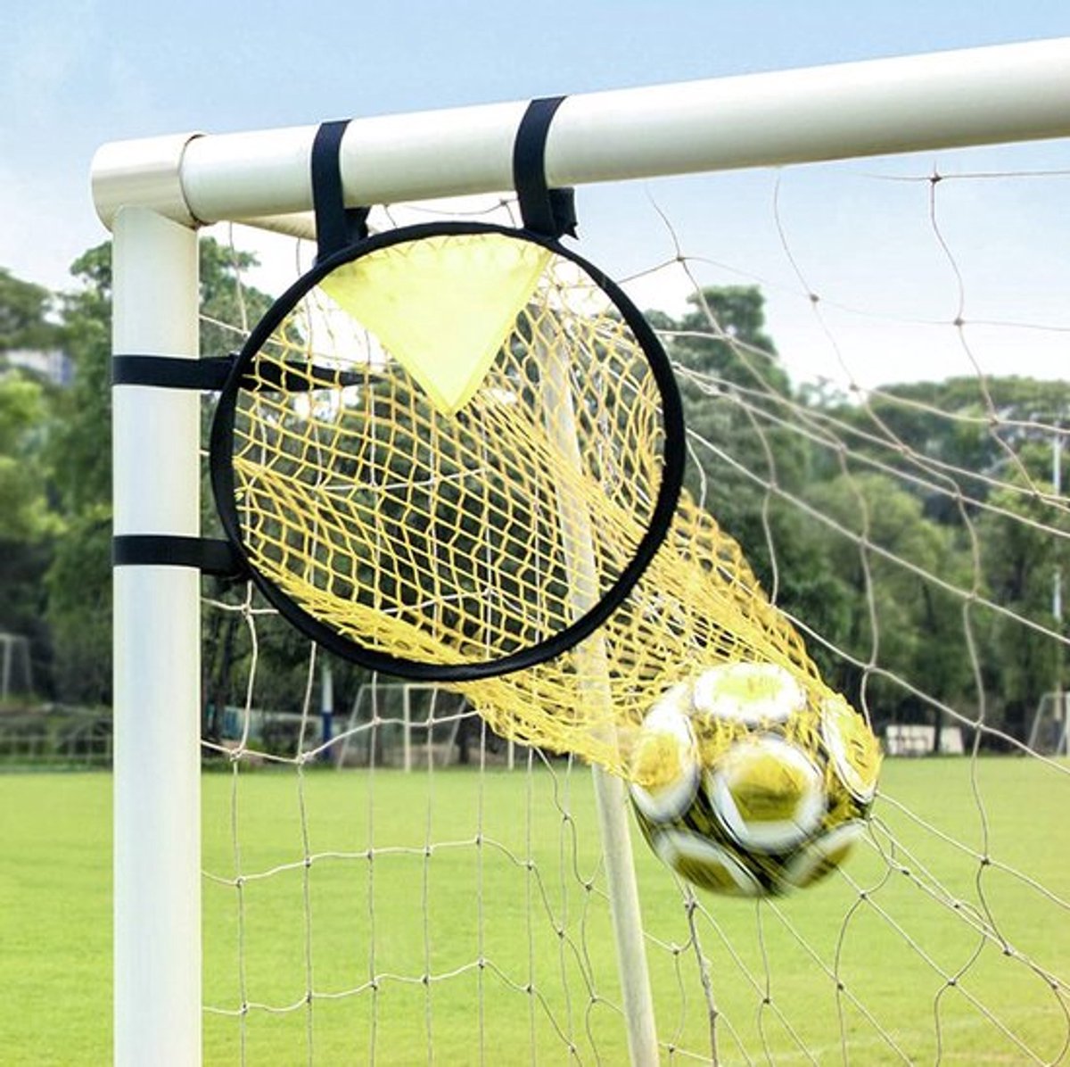 Cross Target with Ball Net - Football Training Equipment - Football Net - Football Goal - Football Kick Net with Adjustable Straps - Football Top Corner Goal Net Goals for Children - Shooting Accuracy Training Practice - Yellow - 1 Piece