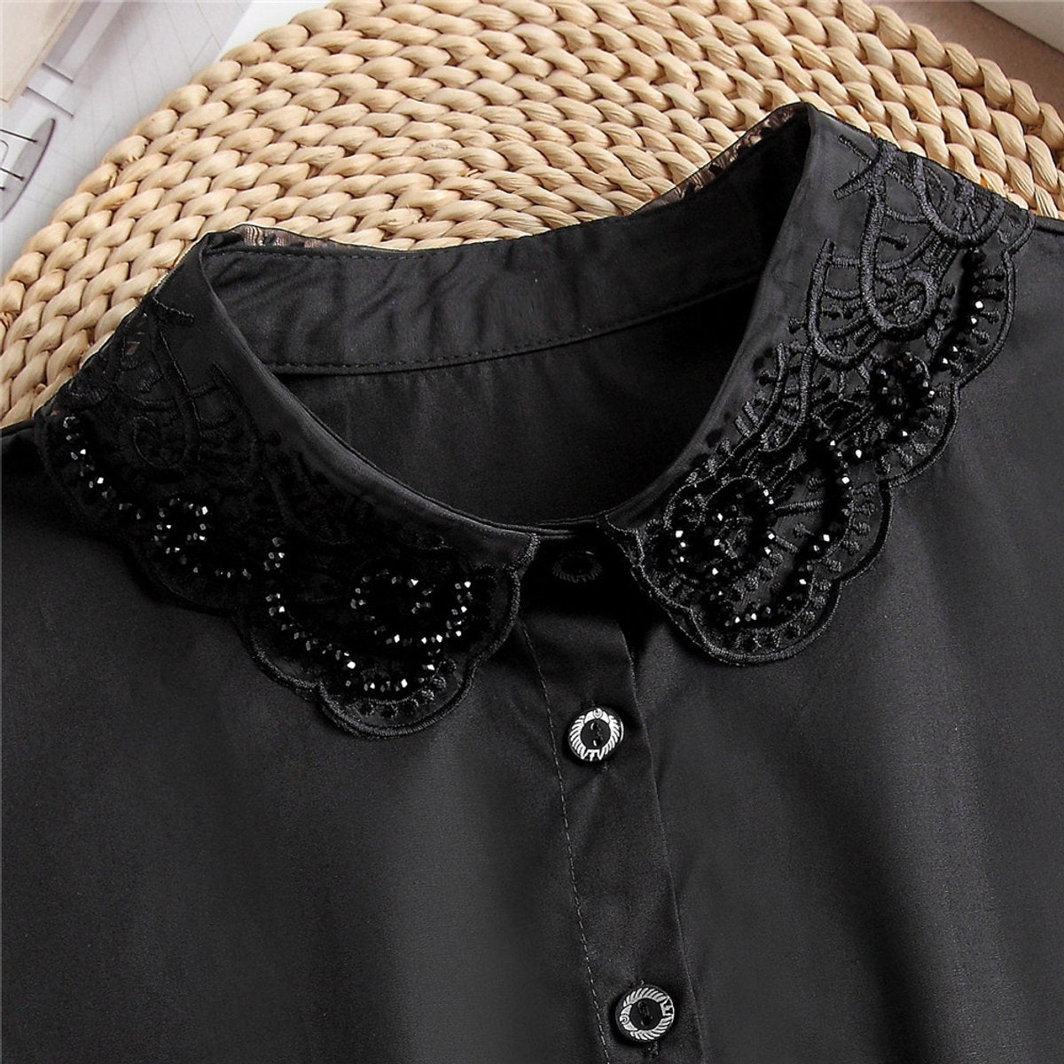 Set of 2 Women's Shirt Collars - Detachable Point Collar Basic - Collars for Women - Ruffles - Detachable Women's Collars to Wear Undergarments - Shirt Collar - Shirt Collar - Faux Detachable Collar - Shirt Replacement - One Size Adjustable - Black and Wh