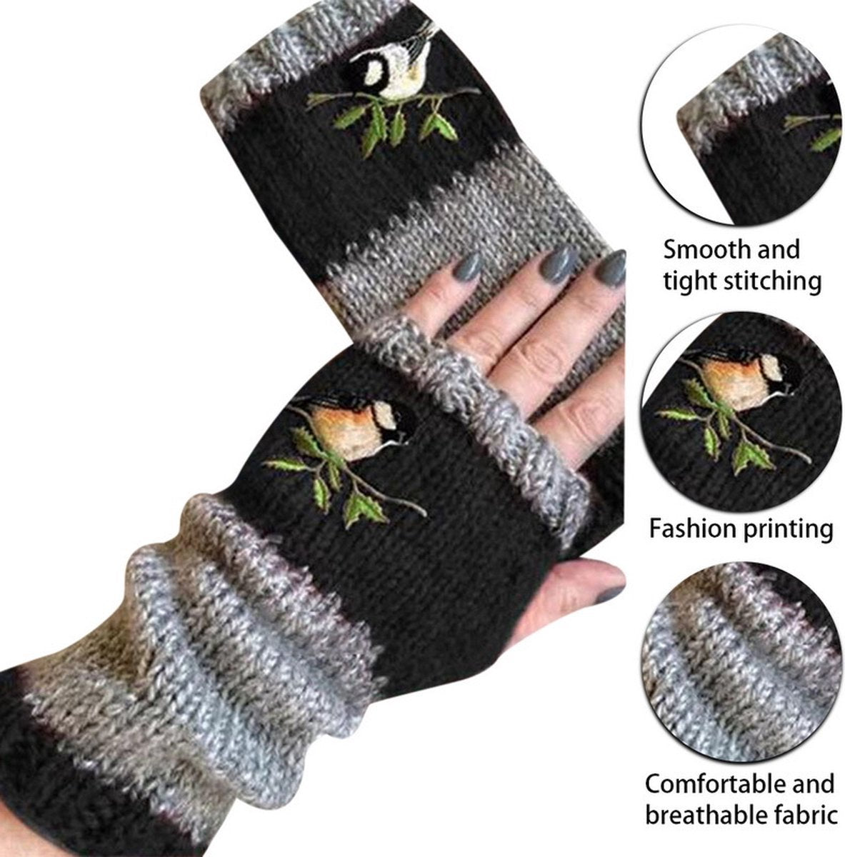 Wrist Warmers - Knitted Women's Fingerless Gloves - Wrist Warmers - Long Knitted Wrist Warmers - Fingerless Gloves - Gloves for Autumn & Winter - Black - 1 Pair - One Size