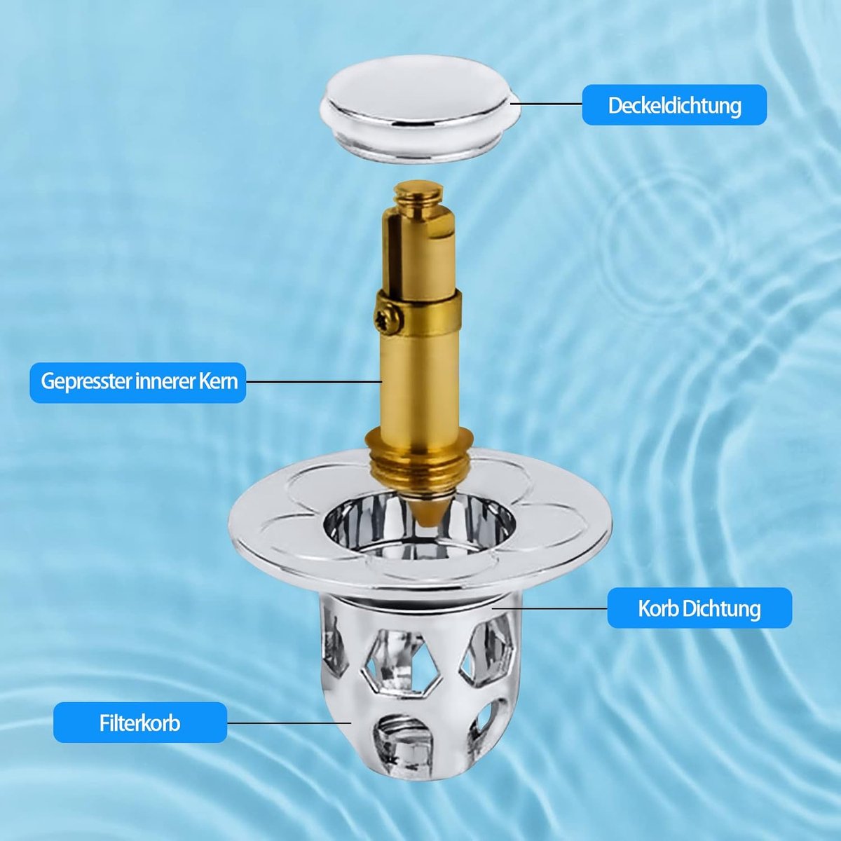 Universal Sink Stopper - Pop-Up Washbasin Stopper - Washbasin Drain Plug - Drain Stopper - Drain Strainer - Hair Catcher - Washbasin - Drain Plugs - Washbasins - Bathroom / Kitchen - Anti-Hair - Chrome - For 34-40 mm