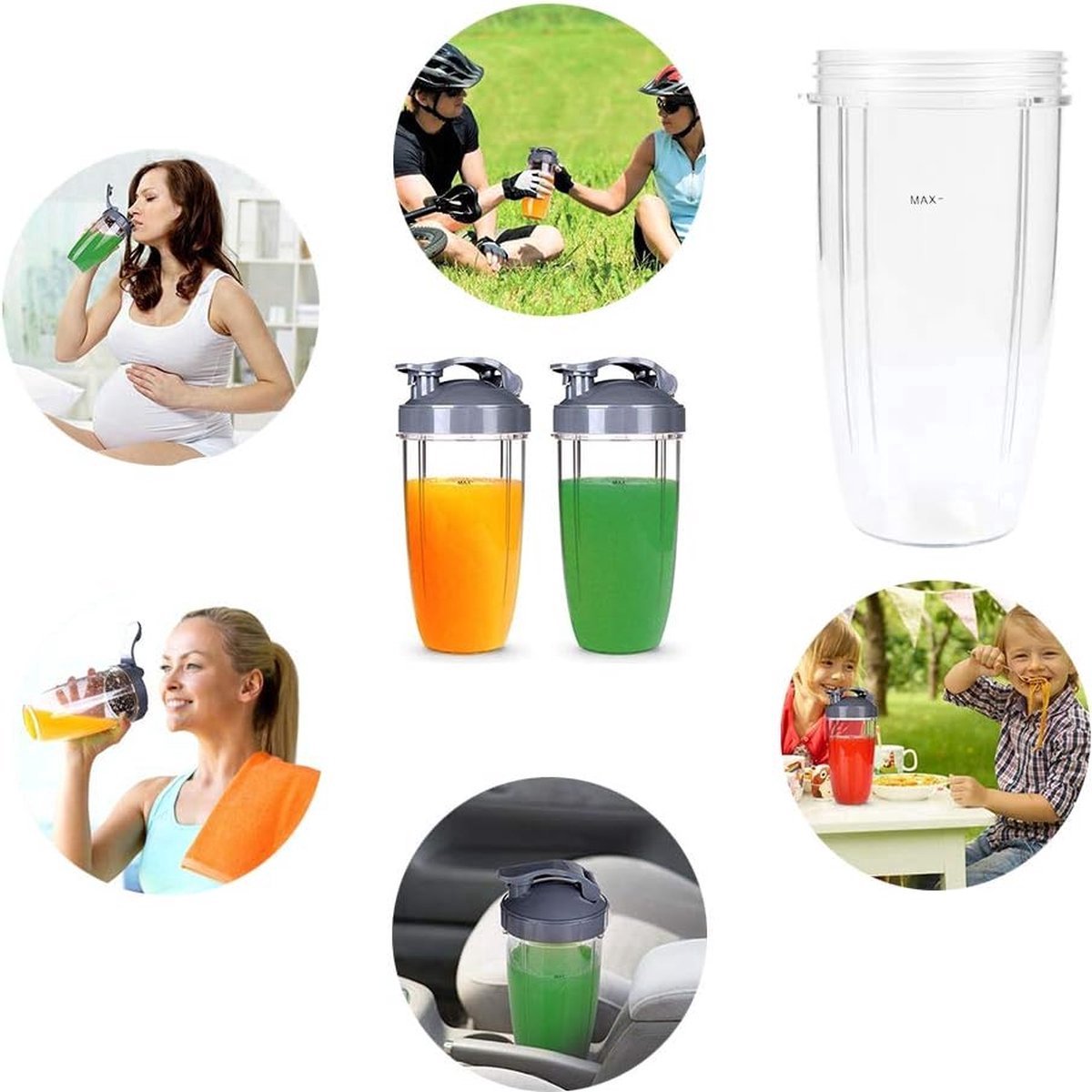 5 Pieces - Suitable for Nutribullet Blender Cup and Blade Replacement Set - Includes Large 32 Oz Cup - 1 Flip-Up Carrying Lid - 1 Premium Extractor Blade - 2 Rubber Seals - Compatible with Nutribullet 600w/900w Blenders