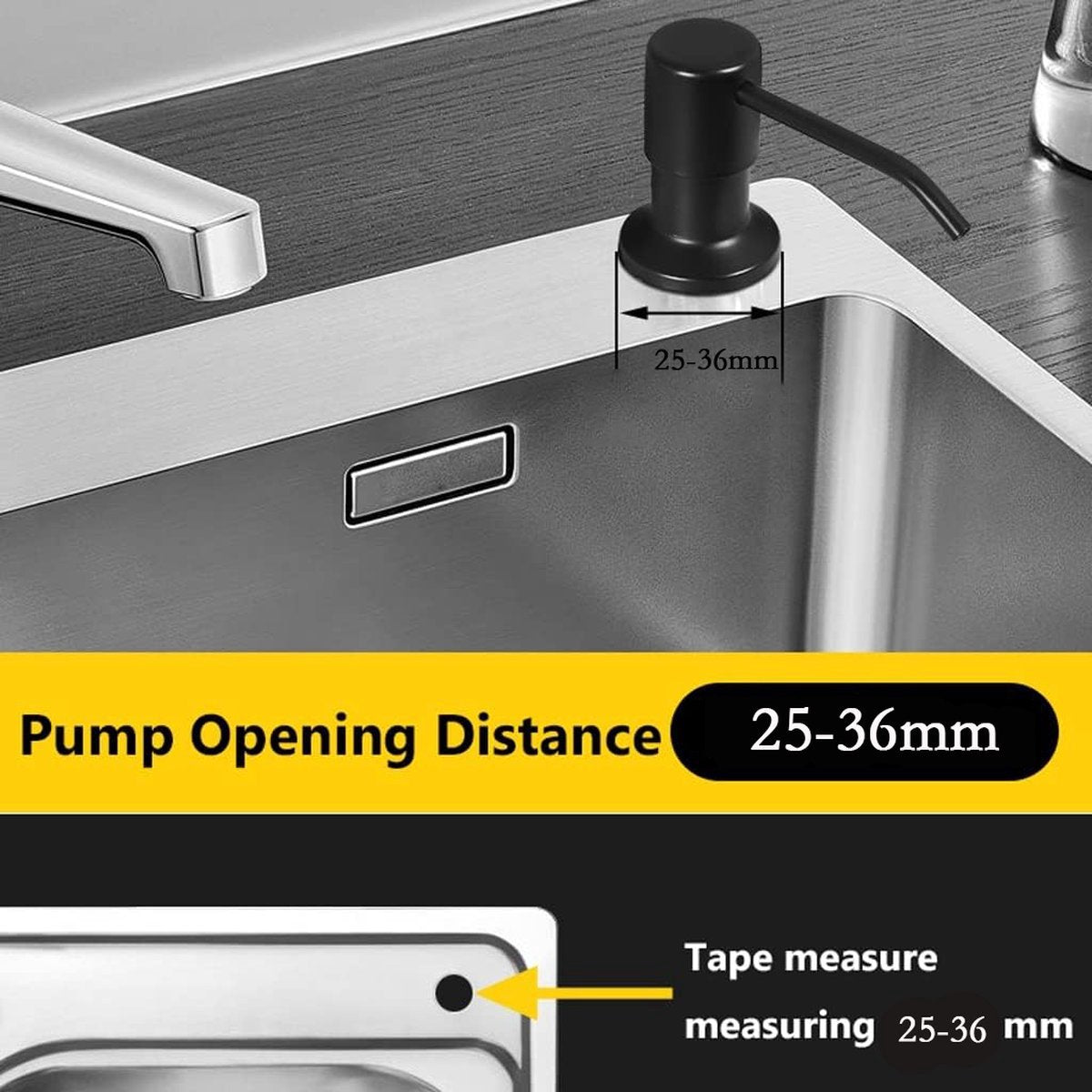 Built-in Soap Dispenser - 300ML - Stainless Steel - 360° Rotatable - Convenient - Practical - Durable - Refillable Set - 26-31mm Hole In Sink Or Countertop - Curved Spout - Soap Pump - Soap Pump - For Home Countertop - Black - High Quality