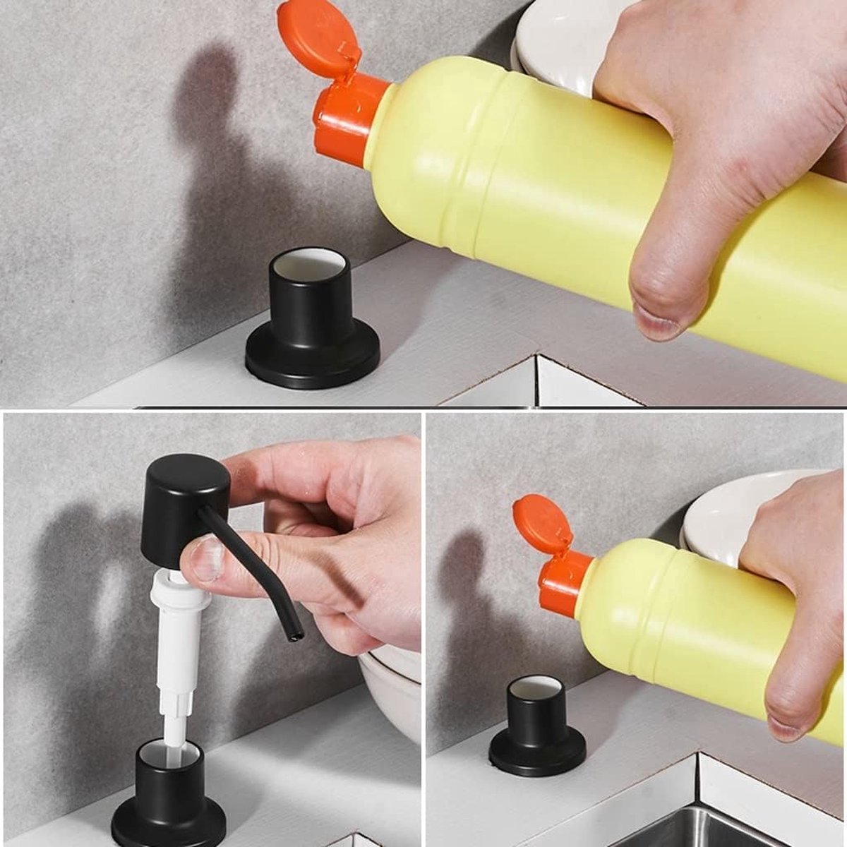 Built-in Soap Dispenser - 300ML - Stainless Steel - 360° Rotatable - Convenient - Practical - Durable - Refillable Set - 26-31mm Hole In Sink Or Countertop - Curved Spout - Soap Pump - Soap Pump - For Home Countertop - Black - High Quality