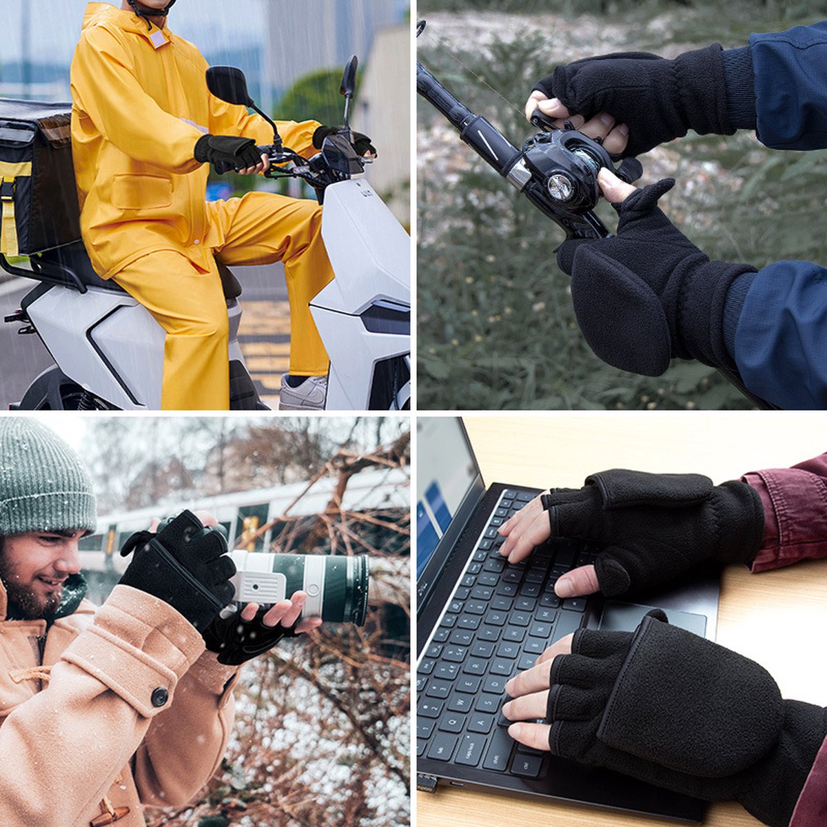 Fingerless Knitted Gloves with Hood - Winter Gloves - , Fingerless Polar Fleece Gloves - Fingerless Warm Gloves - Windproof Gloves with Flip Cover for Men and Women - 1 Pair