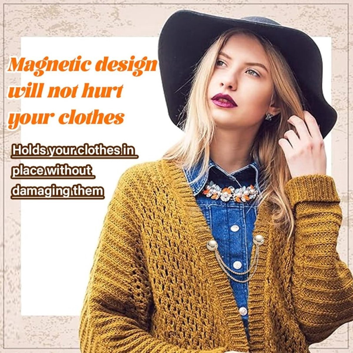 Magnetic Cardigan Clip - 3 Pieces - Cardigan Clamp - Mini Magnetic Brooch - With Chains - Women's Cardigan Fastener - Women's Cardigan Clip - Cardigan Pin - Cardigan Clip - Magnetic Brooch - Magnetic Headscarf - Scarf - Blouse - Knitted Coat - Dresses - C