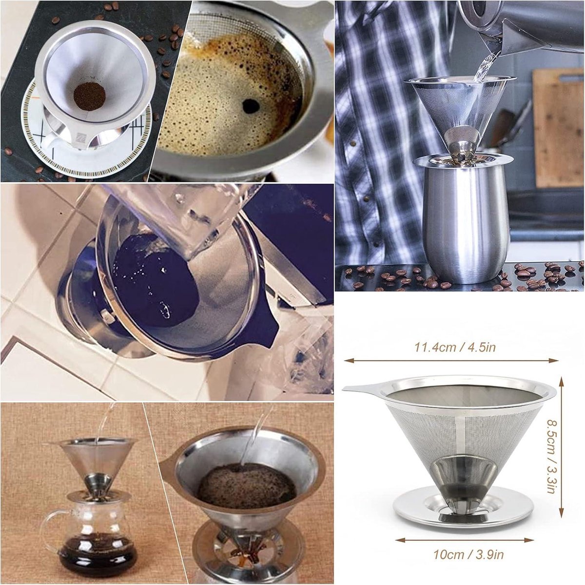 Reusable coffee filter for 6 cups - stainless steel permanent filter - clean after use