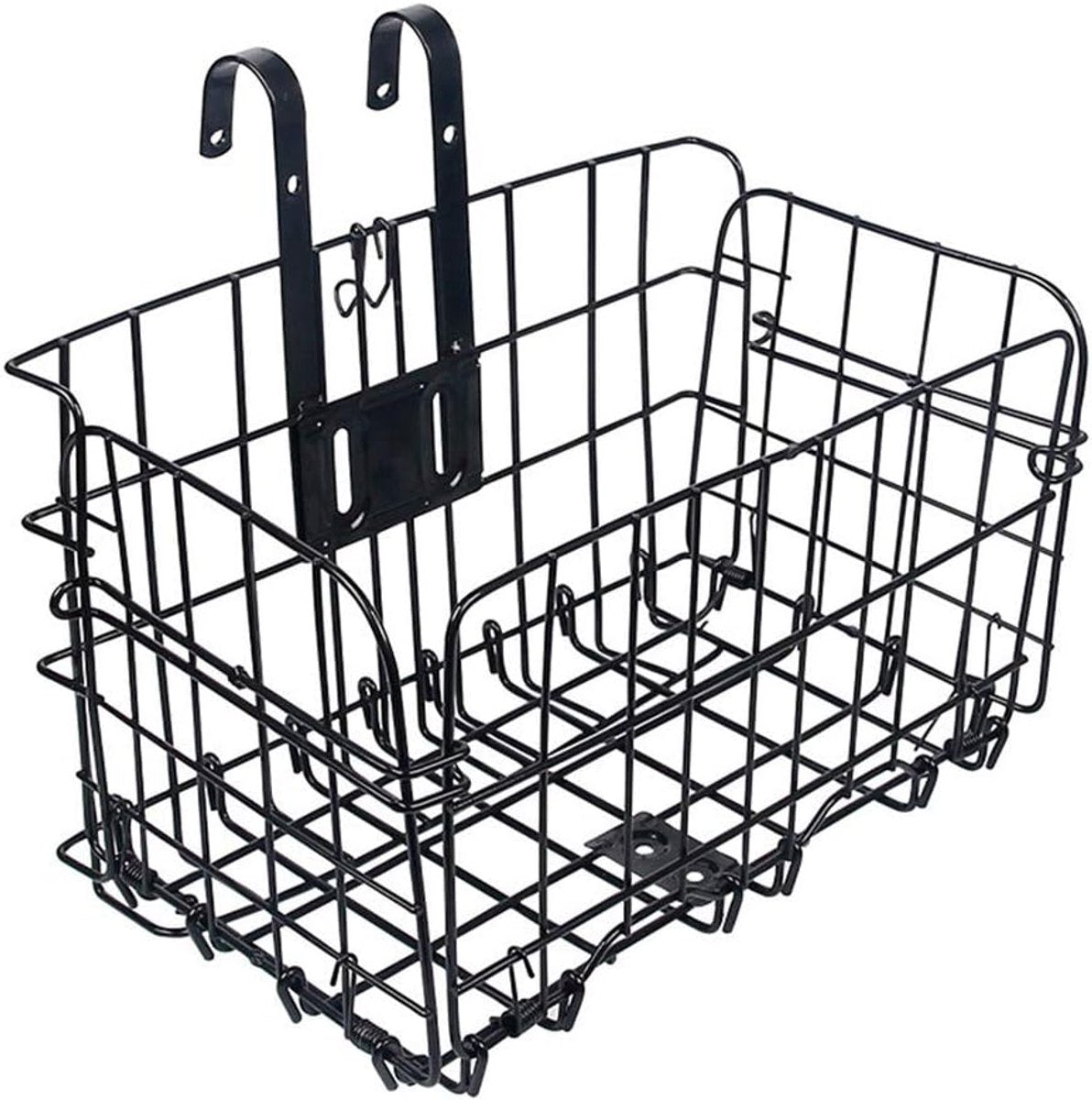 Bicycle Basket - Professional Front Bicycle Basket - Universal Handlebar Bicycle Basket - Small Bicycle Basket - Bicycle Crate - Fine Mesh Steel - with Handle and Hooks - Ideal for Bicycle / Scooter / Everyday Cyclists / Cycling Enthusiasts - Black