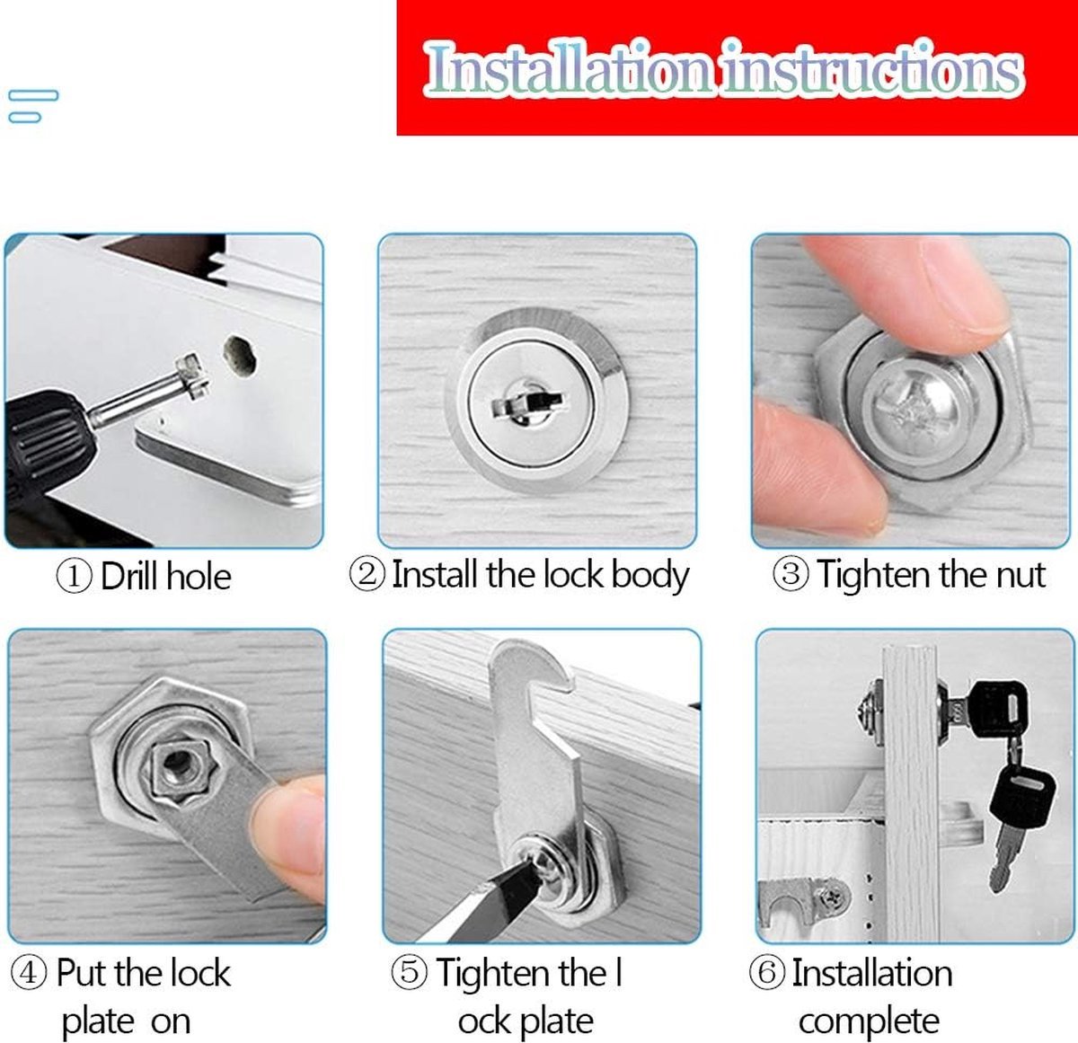 Tilt Lock - 10 Pieces - Locker Lock - Letterbox Lock - 16 mm - Includes 20 Keys - Furniture Lock - Drawer Lock - Small Lock with Keys - Sturdy Letterbox Lock - Protect Your Privacy - 10-Piece Value Set
