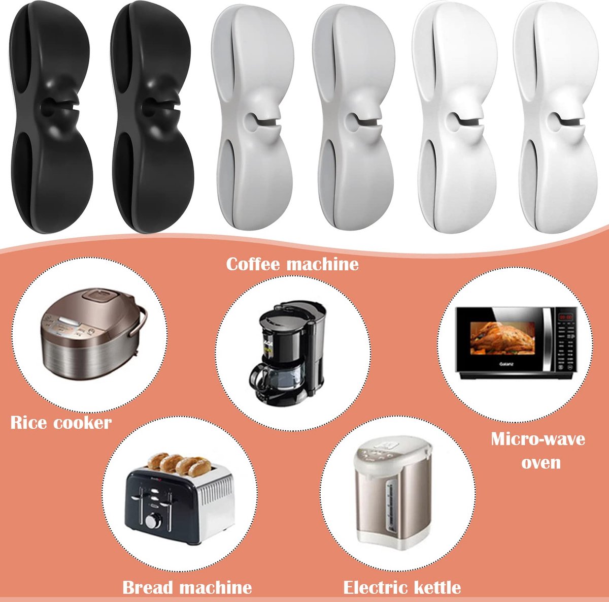 Cable Organizer - 6 Pieces - Cable Organizer - Cable Reels - Winder Cord Clip - Cable Wire Clips - Cord Holder - Cable Holders - Kitchen Organizers - Cable Reel Devices - Cable Holder - Gadget Accessories - Self-Adhesive - Black/Gray/White