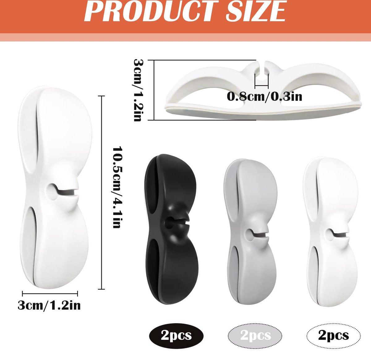 Cable Organizer - 6 Pieces - Cable Organizer - Cable Reels - Winder Cord Clip - Cable Wire Clips - Cord Holder - Cable Holders - Kitchen Organizers - Cable Reel Devices - Cable Holder - Gadget Accessories - Self-Adhesive - Black/Gray/White