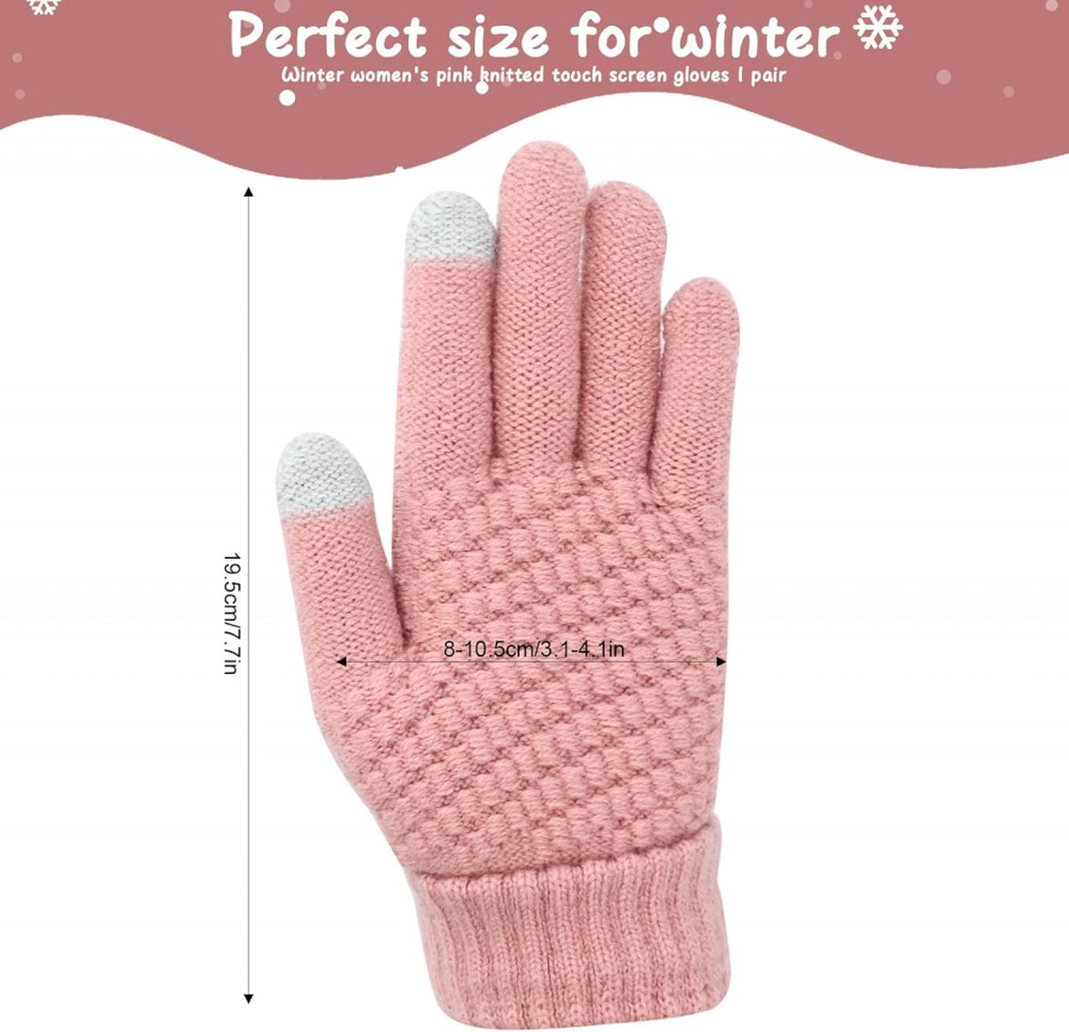 Women's Gloves - Glove - Touchscreen Gloves - Men's Gloves - Warm Gloves - Winter Gloves - Full Finger Knitted Gloves - Windproof Gloves - Splashproof Gloves - Thick - One Size - Pink