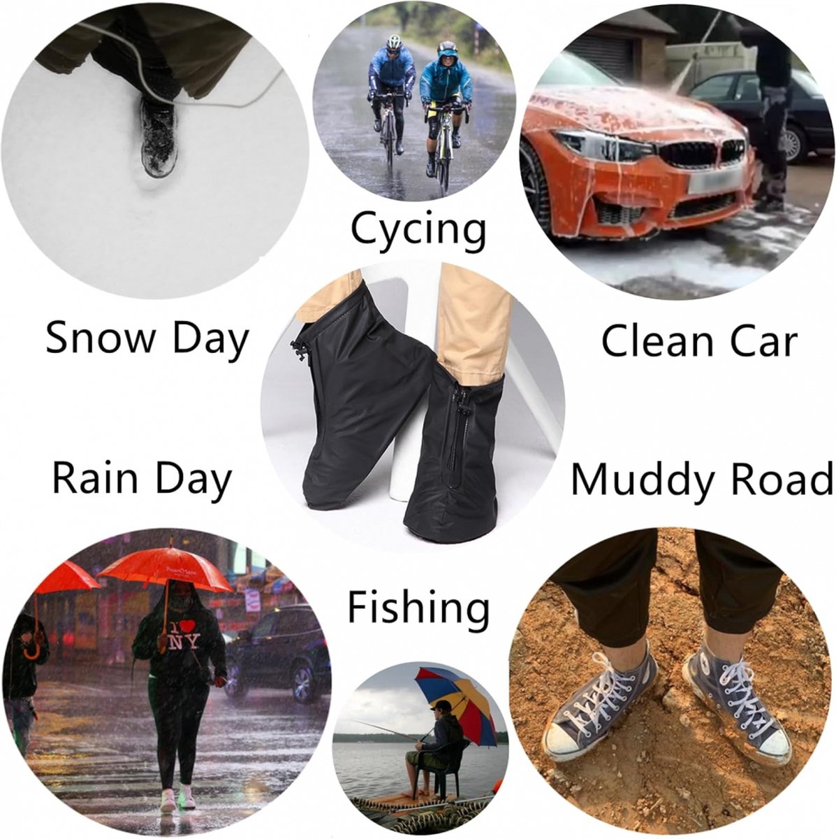 Waterproof Shoe Covers - Rain Shoe Covers - With Zipper and Drawstring - Waterproof Shoe Protectors - Motorcycle Scooter Bicycle Shoe Cover - Shoe Rain Cover - Shoe Cover - Shoe Covers - Anti-Slip - Size 39-40 - Black