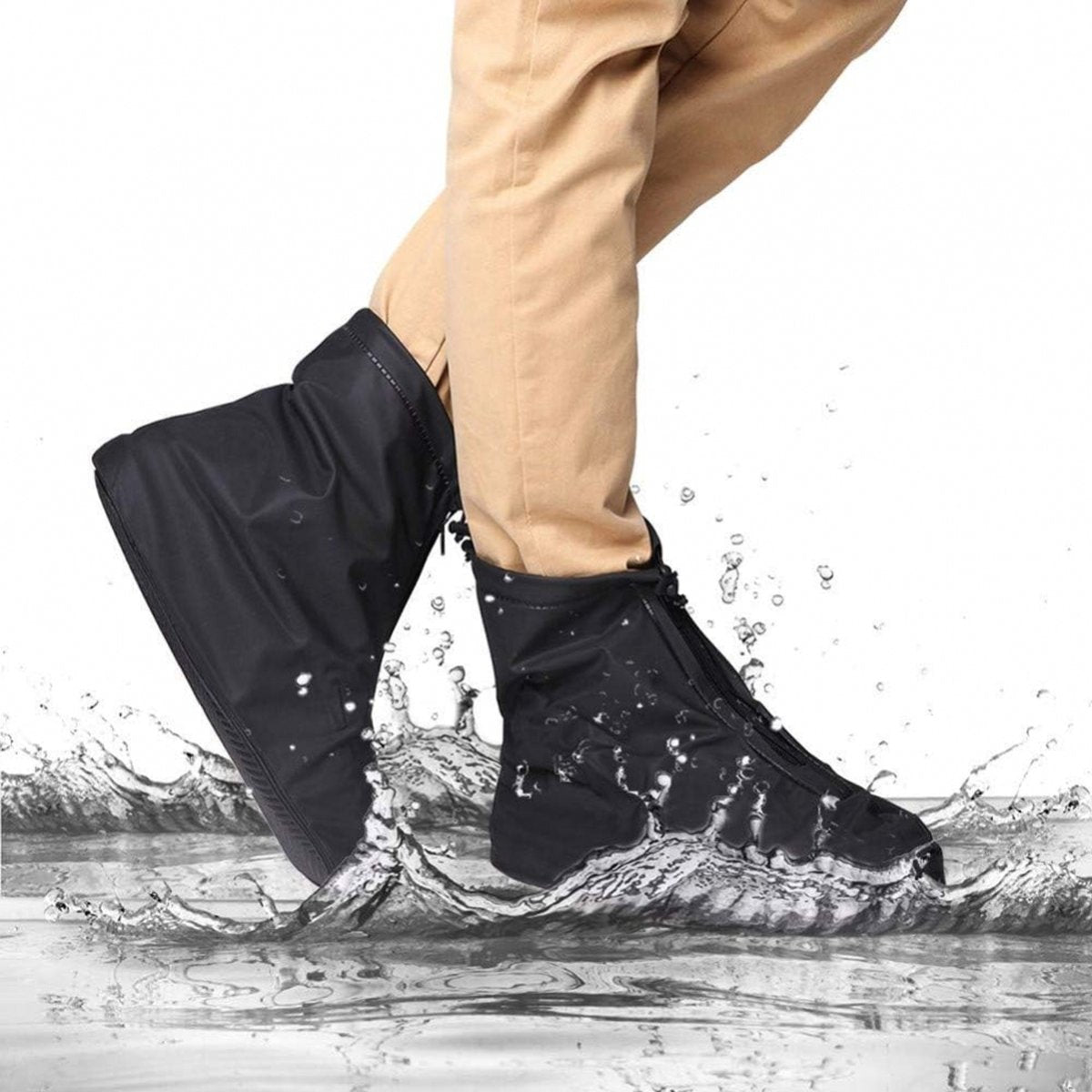 Waterproof Shoe Covers - Rain Shoe Covers - With Zipper and Drawstring - Waterproof Shoe Protectors - Motorcycle Scooter Bicycle Shoe Cover - Shoe Rain Cover - Shoe Cover - Shoe Covers - Anti-Slip - Size 43-44 - Black