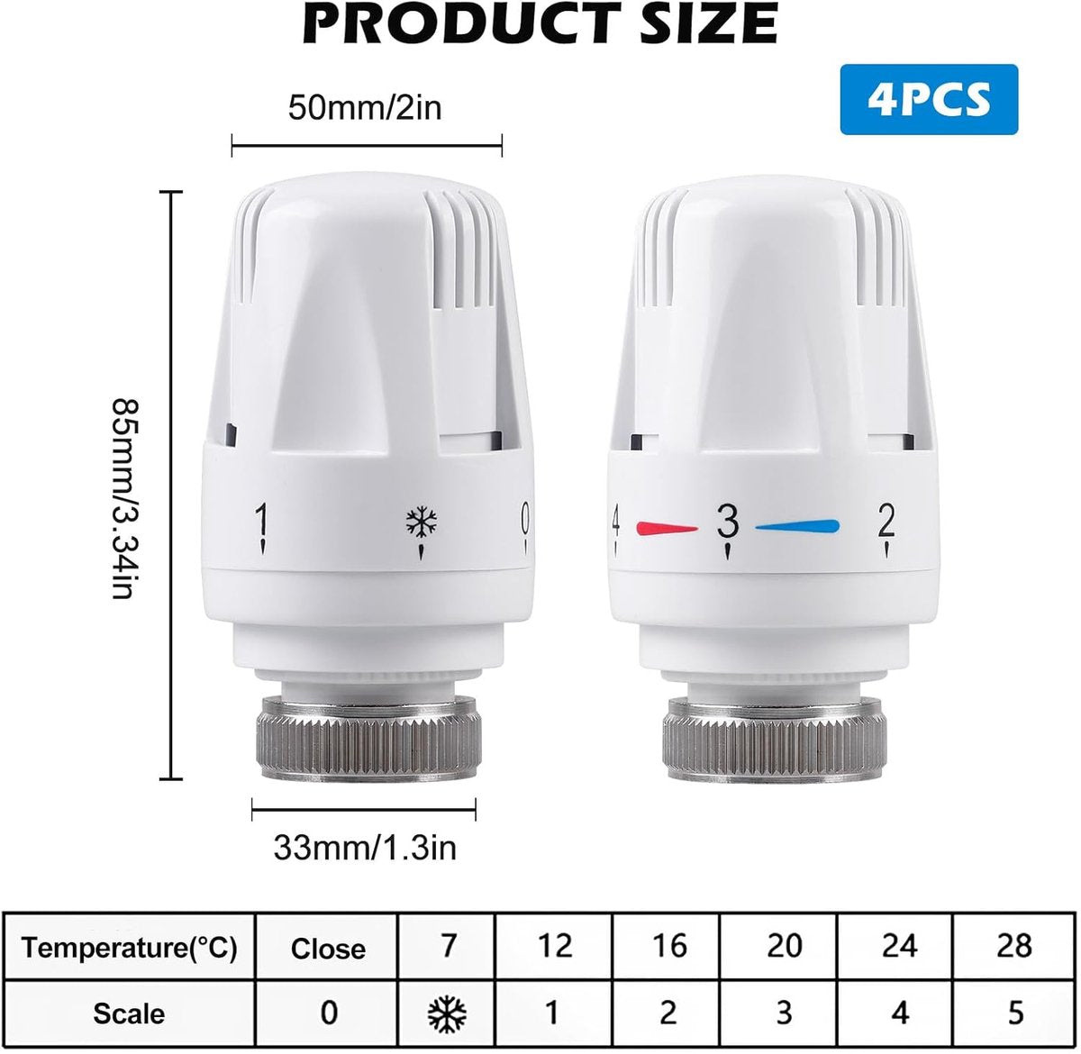 Thermostat Knob - 4 Pieces - Thermostat Head M30 - Radiator Knob M30 - White (M30 x 1.5) - Radiator Thermostat Valve - Radiator Thermostat Knob - Radiator Knobs - Radiator Knob Handwheel - Old-fashioned Radiator Knobs - Plastic - For Home Office Etc