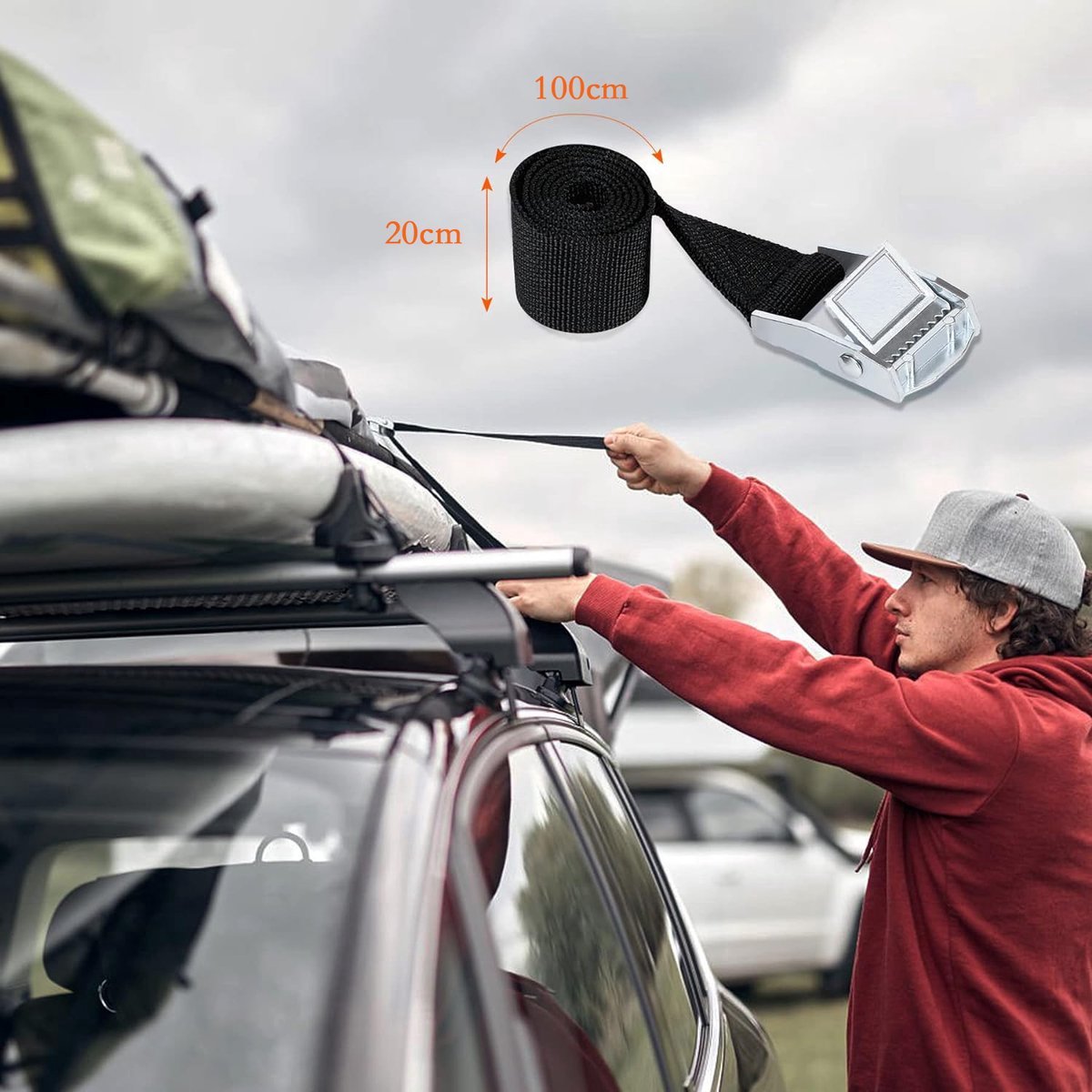 8 High Quality Tie-Down Straps - 20mm X 1m - Lashing Straps / Bicycle Tie-Down Straps with Clamp Buckle - Tie-Down Straps with Metal Buckle - Durable - Sturdy - Portable - Tear-Resistant - Black - Tie-Down Straps - Fastening Straps