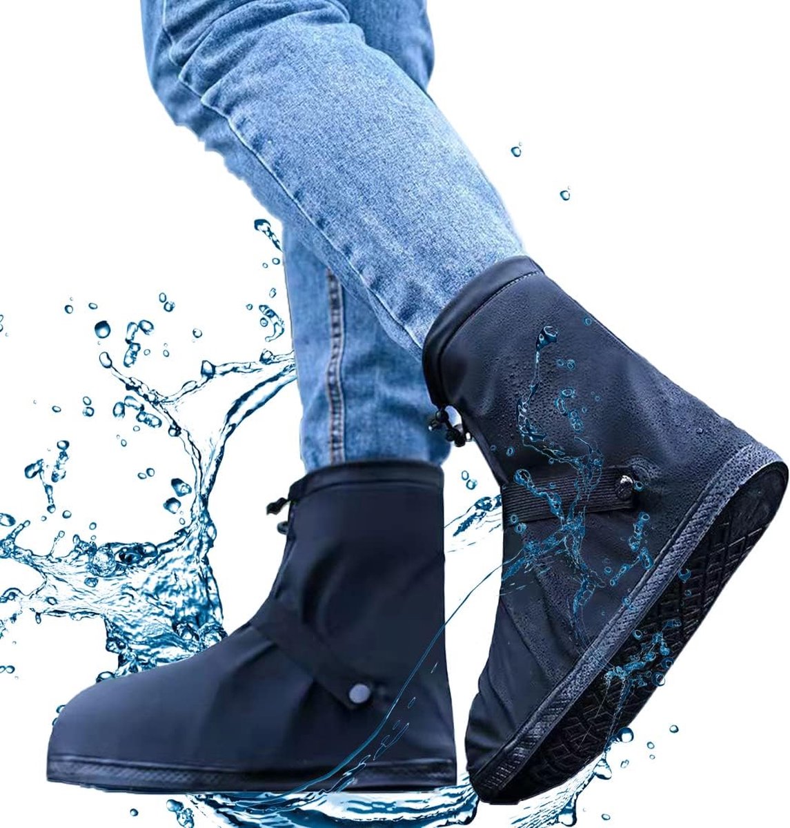 Waterproof Shoe Covers - Rain Shoe Covers - With Zipper, Drawstring and Snap - Waterproof Shoe Protectors - Motorcycle Scooter Bicycle Shoe Cover - Shoe Rain Cover - Shoe Cover - Shoe Covers - Anti-Slip - M Size 38-39 - Black - Reusable