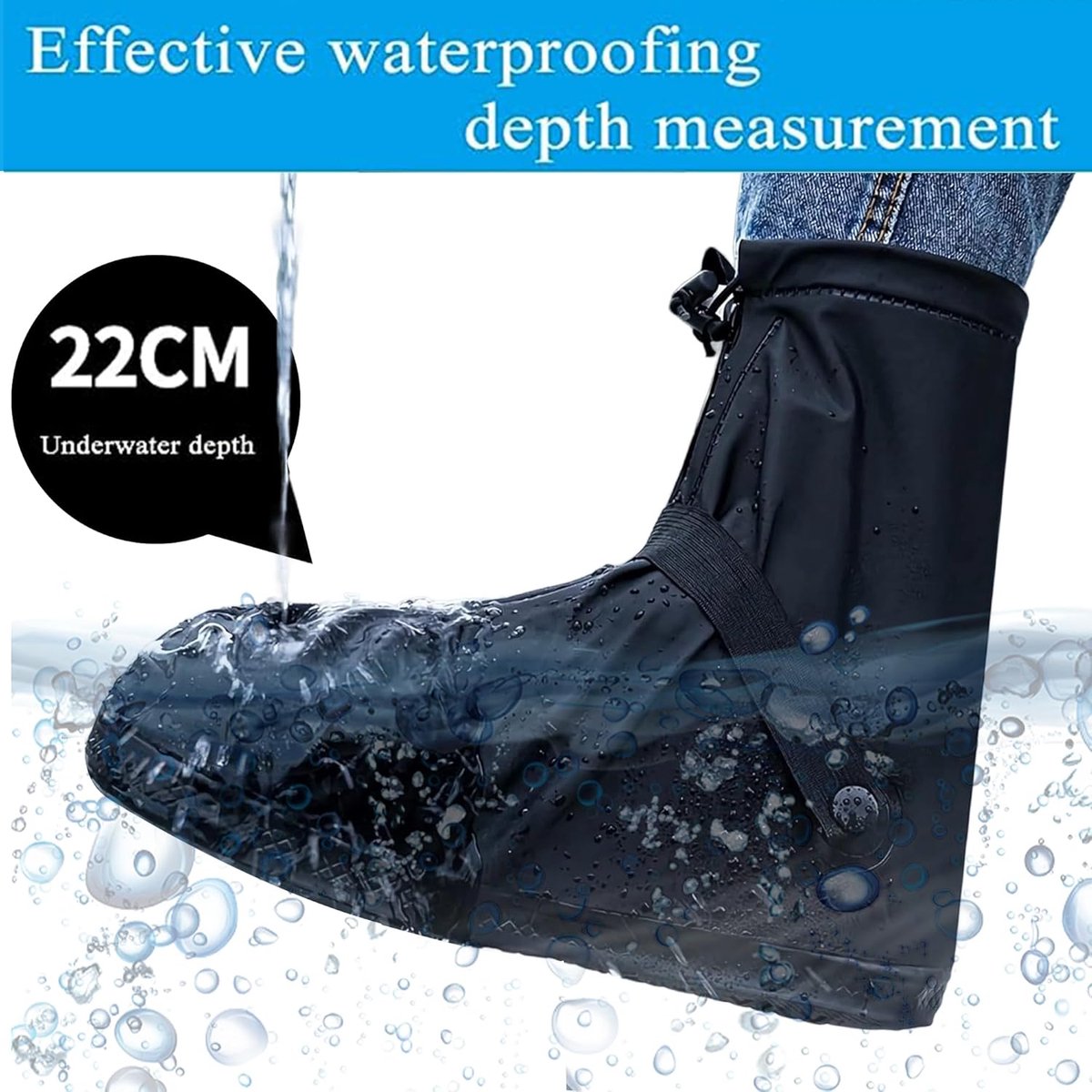 Waterproof Shoe Covers - Rain Shoe Covers - With Zipper, Drawstring and Snap - Waterproof Shoe Protectors - Motorcycle Scooter Bicycle Shoe Cover - Shoe Rain Cover - Shoe Cover - Shoe Covers - Anti-Slip - M Size 38-39 - Black - Reusable