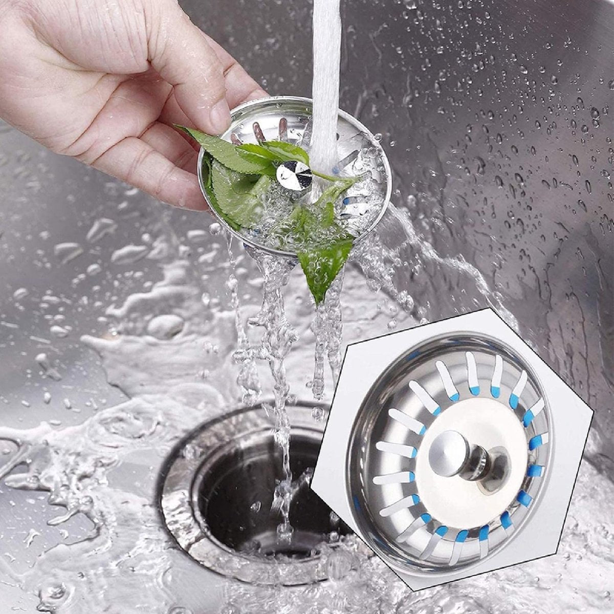 Kitchen Sink Drain Plug 80 mm - 2 Pieces Basket Plug - Sink Strainer Drain Stopper for the Kitchen - Stainless Steel - Universal - Drain Stopper - Sink Strainer - Sink Strainer - Sink Plug - Strainer - Unclog - Washbasin - No Blockage