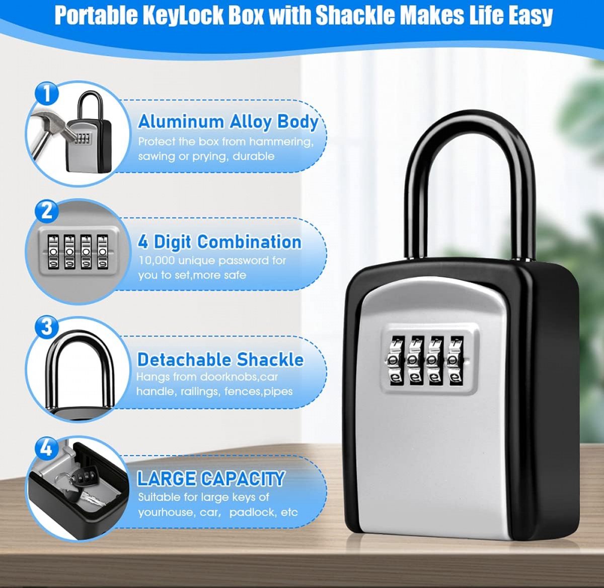 Outdoor/Indoor Key Safe - Small Key Safe with Code - Key Cabinet - Key Box - Small Safe with Combination Lock - Central Key Storage - Removable Lock - No Drilling Required - Wall-Mounted - Water-Resistant - Grey
