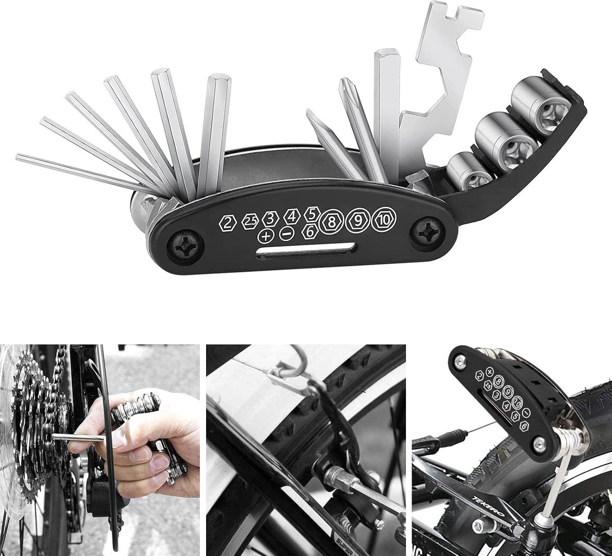 16-in-1 Bicycle Tool - Professional Bicycle Tool Set - Portable Foldable - Multifunctional Cycling Repair Kit - Bicycle Equipment Tools - Ideal for Bicycles / Mountain Bikes / Everyday Cyclist / Cycling Enthusiast