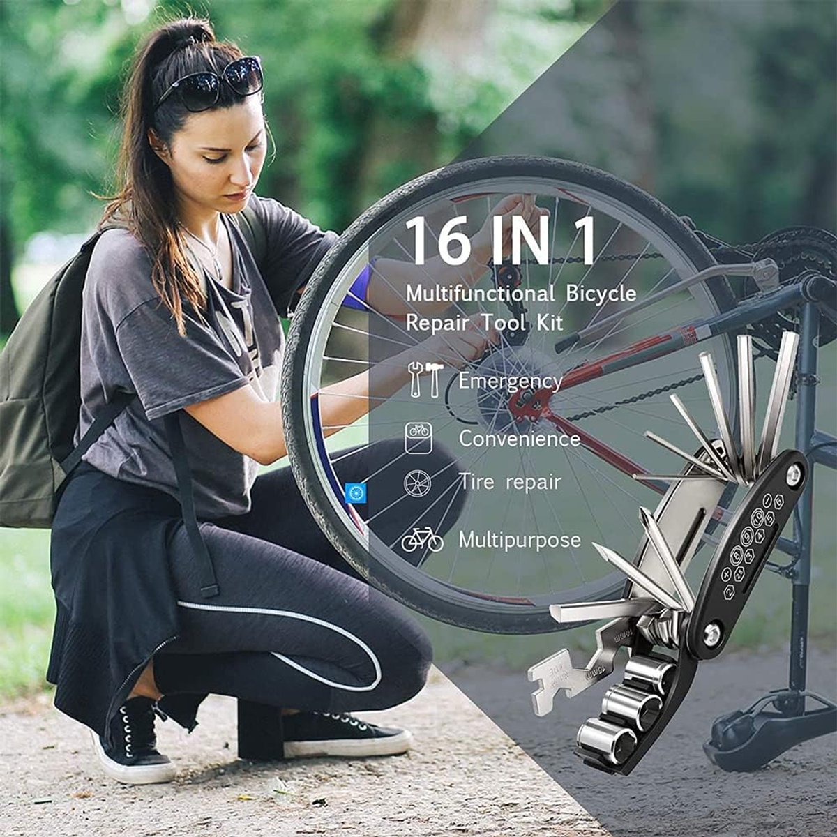 16-in-1 Bicycle Tool - Professional Bicycle Tool Set - Portable Foldable - Multifunctional Cycling Repair Kit - Bicycle Equipment Tools - Ideal for Bicycles / Mountain Bikes / Everyday Cyclist / Cycling Enthusiast