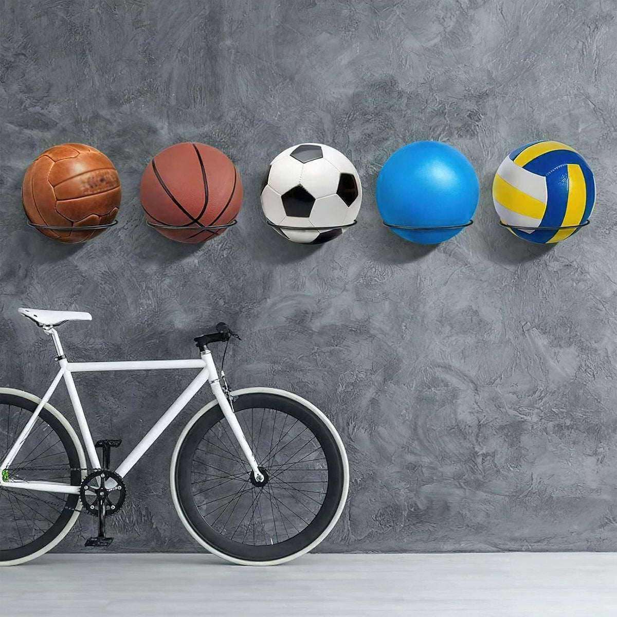 Ball Holder - 2 Pieces - Ball Storage - Ball Rack - Metal Ball Stand - Wall Ball Holder - Wall Mounted - Gift for Boys & Men - For Basketball, Football, Volleyball, Rugby - Universal - Black